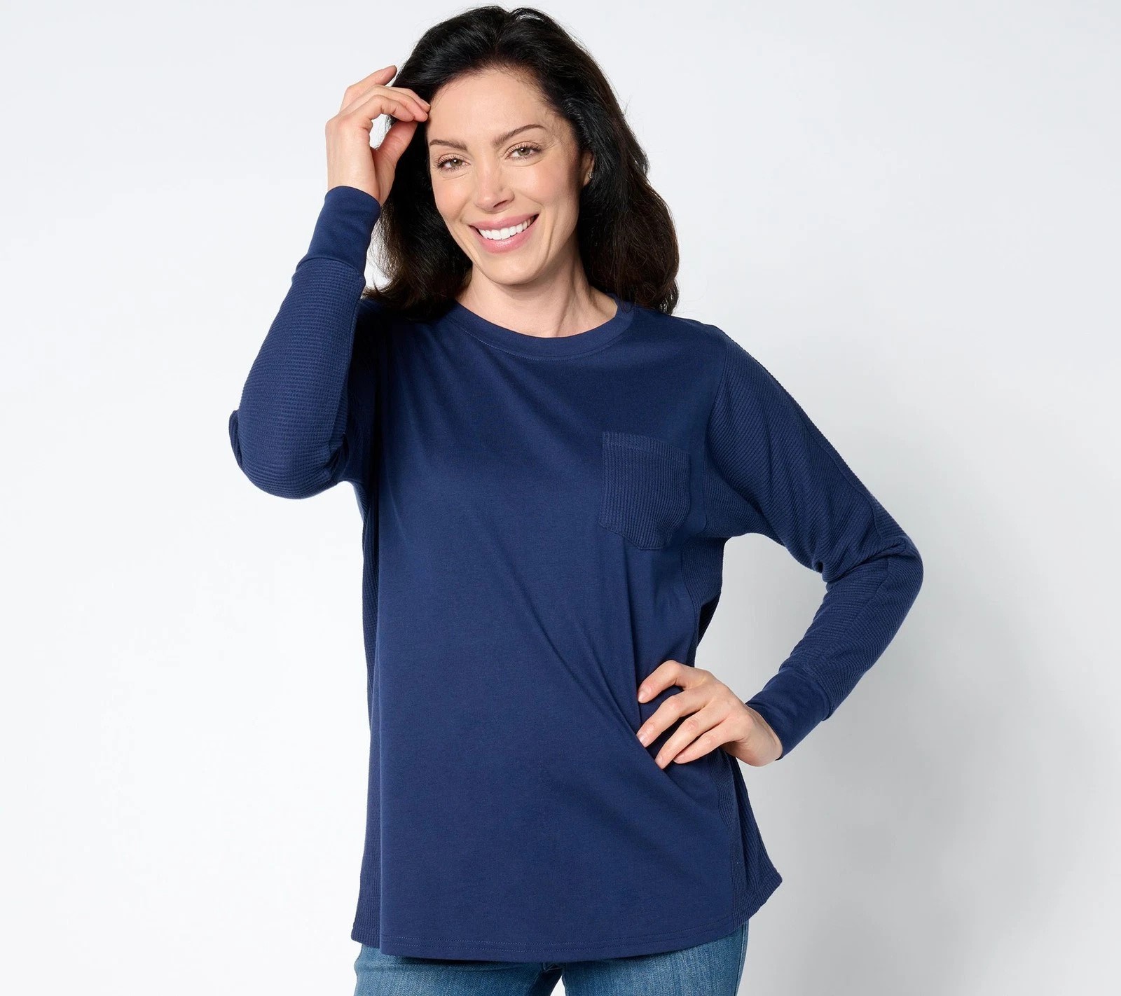 Belle by Kim Gravel Mixed Media Waffle & Jersey Slouchy Top Twilight M New