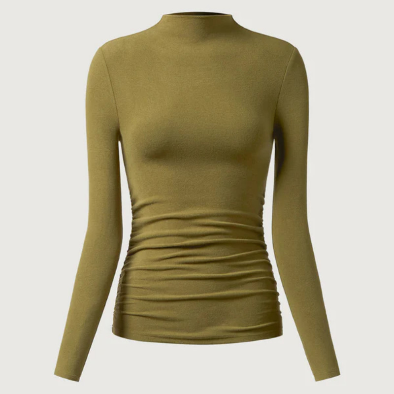 OGL Thermal Ruched Sides Tuckable Mockneck Top – Olive, Autumn, Black, White