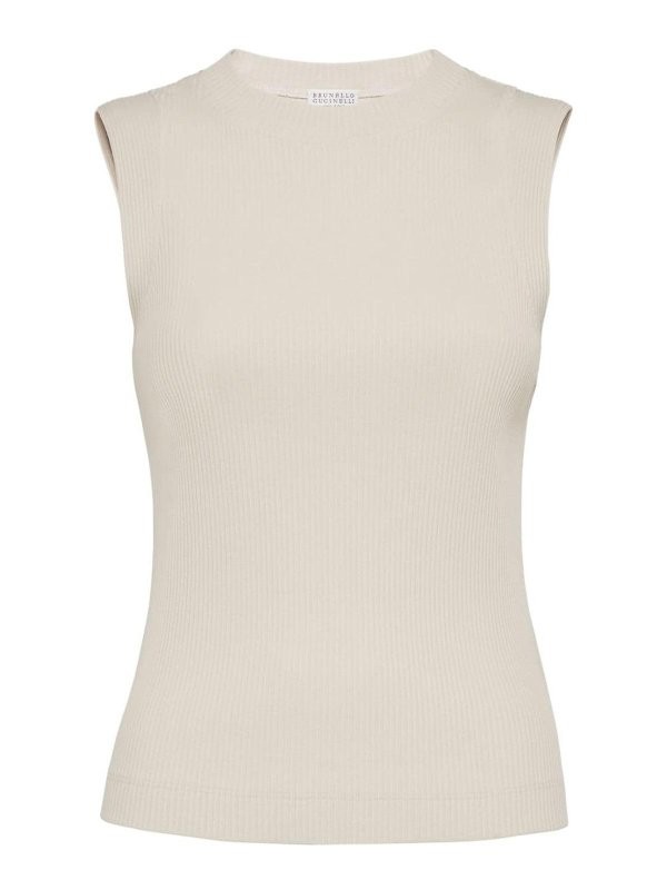 BRUNELLO CUCINELLI WOMEN’S LIGHT BEIGE SLEEVELESS SHIRT MSRP $605