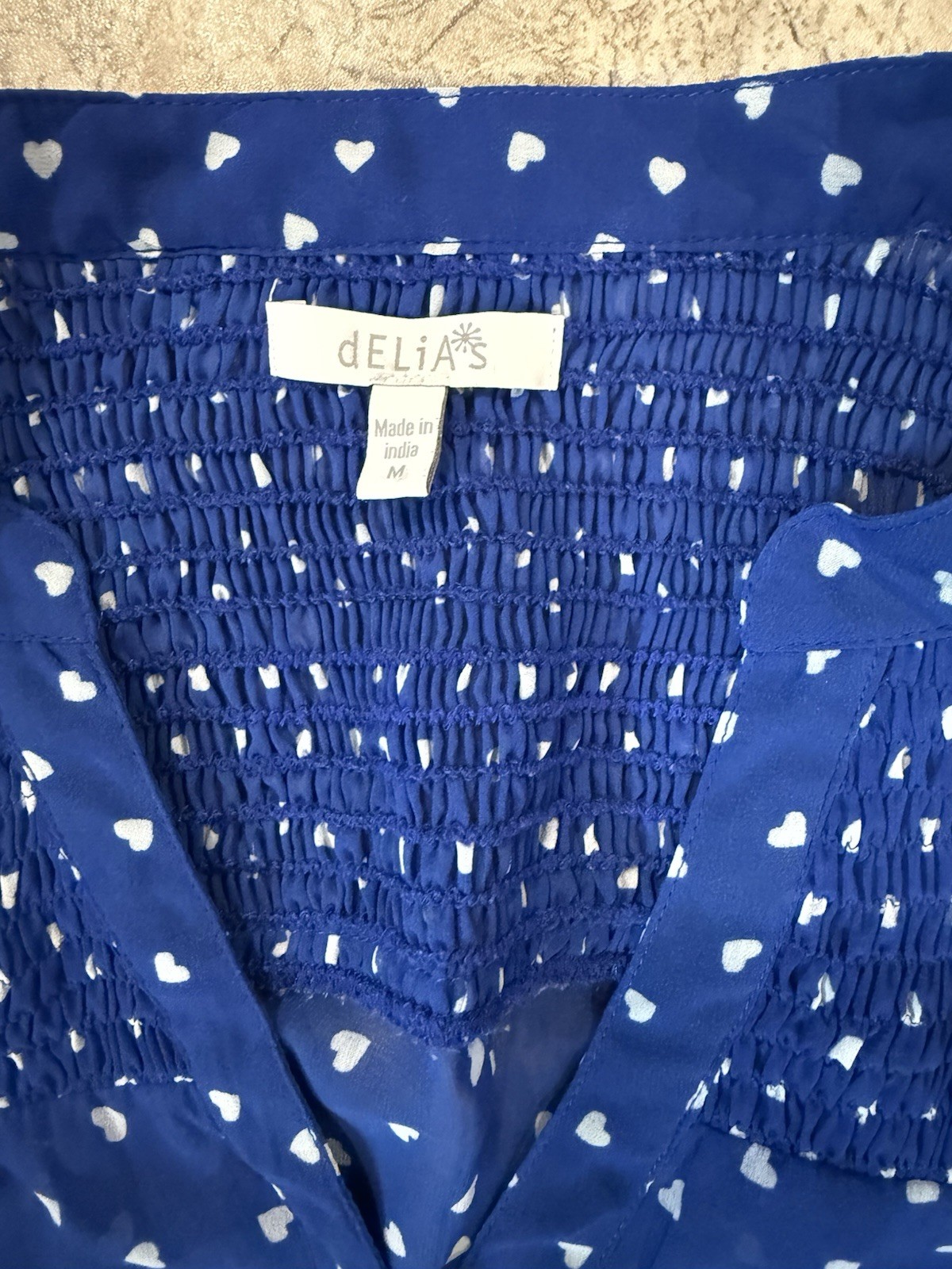 Delia*s Chiffon Blue Heart Cropped Sheer Sleevless Tie Blouse Size M