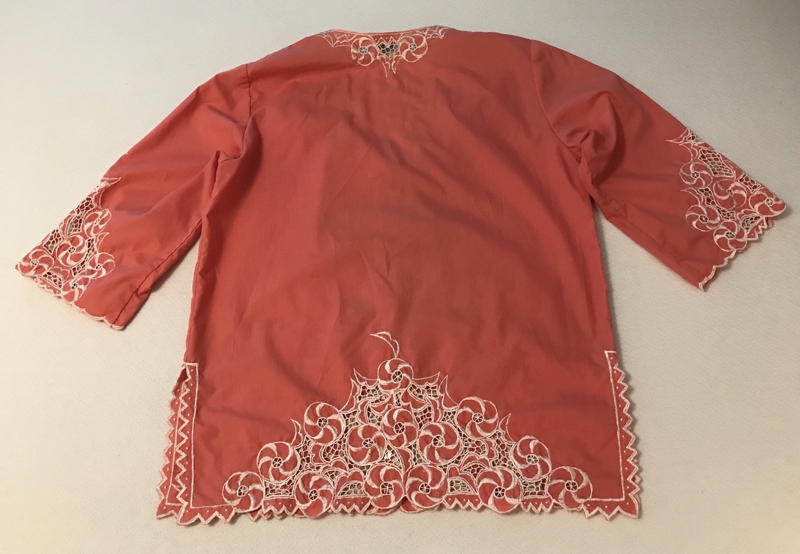 Caro Of Honolulu Womens Sz 10 Medium Embroidered Button Up Tunic Top Boho Orange