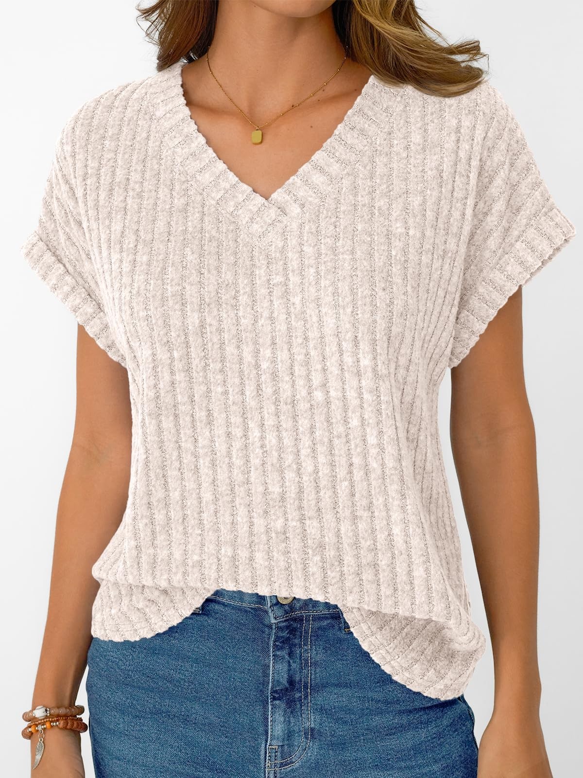 Womens Spring Tops 2026 Summer Dressy Casual Blouses Short Sleeve Cute V Neck…