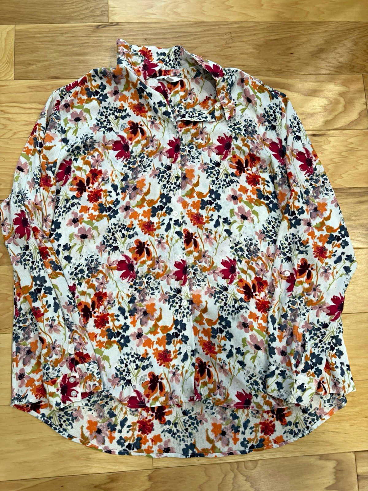 Coral Bay Floral Collared Button-Up Blouse Woven Polyester Spandex Women’s 1X