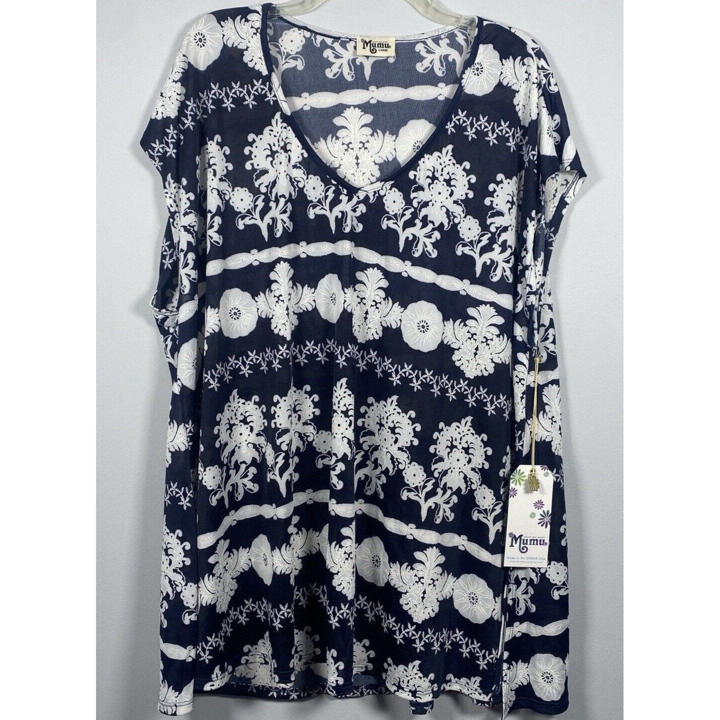 Show Me Your Mumu Carter Tunic Top Cover Up Women’s Large Navy White Floral Boho
