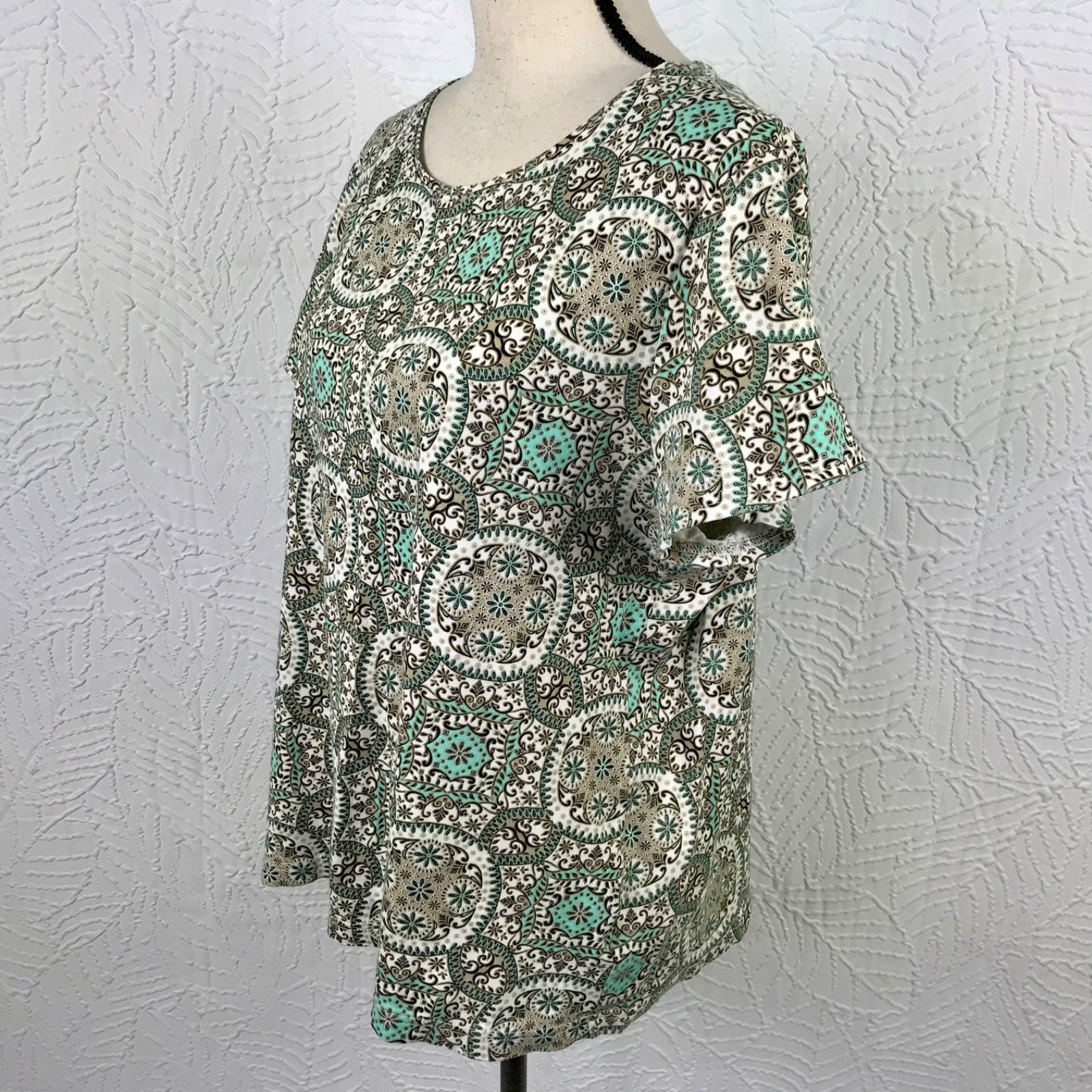 Croft & Barrow Classic Top Tee Shirt Size XXL Floral/Geo 100% Cotton
