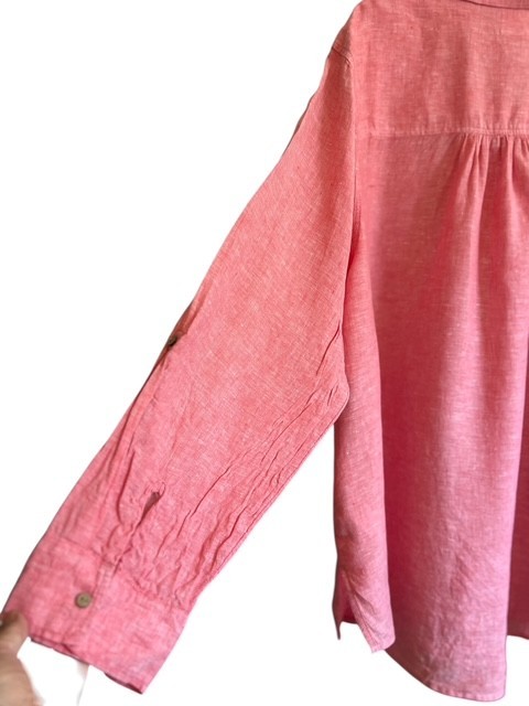 VTG Sigrid Olsen Tunic Linen 3X Muted Red Popover High Low Roll Tab Sleeve