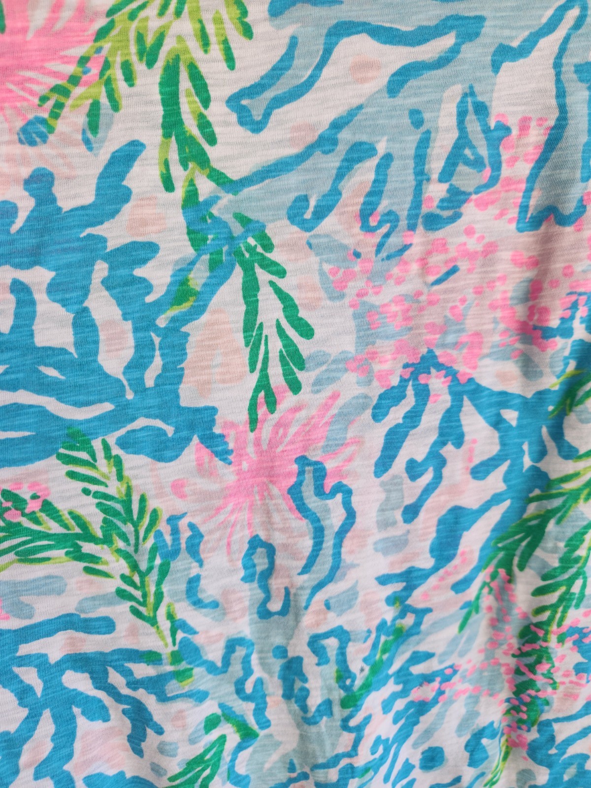 Lilly Pulitzer Etta V Neck Top Tee Coral Bay Print Short Sleeve Cotton Size XL