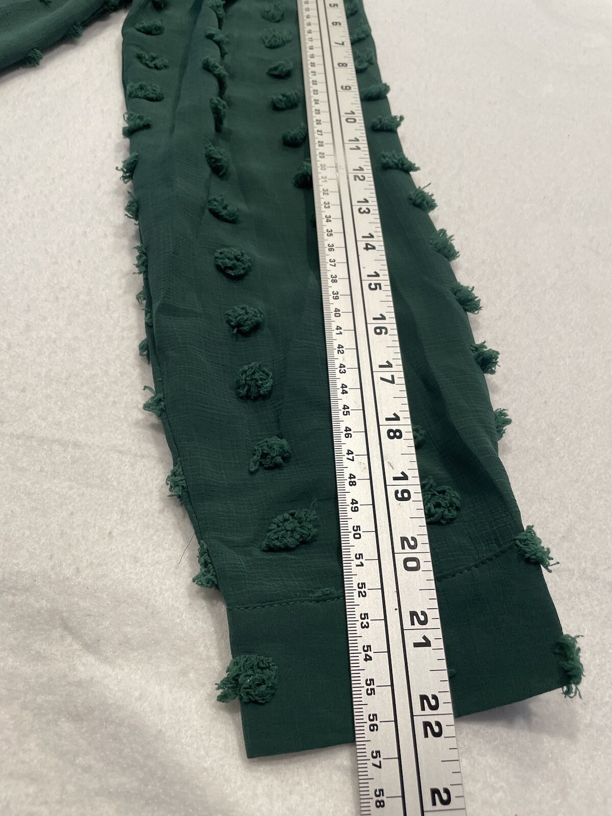 Women’s Button Up Blouse Top Large Green Swiss Dot Pom Pom Ruffled Sleeveless