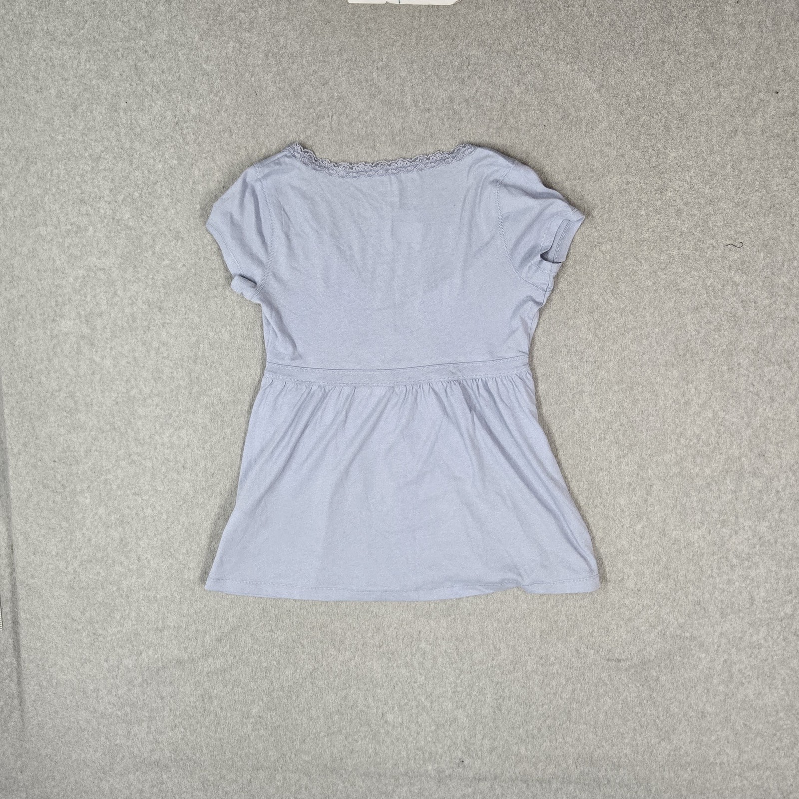 Hollister Women Blouse S Light Blue Empire Waist Lace V-Neck Pullover Babydoll