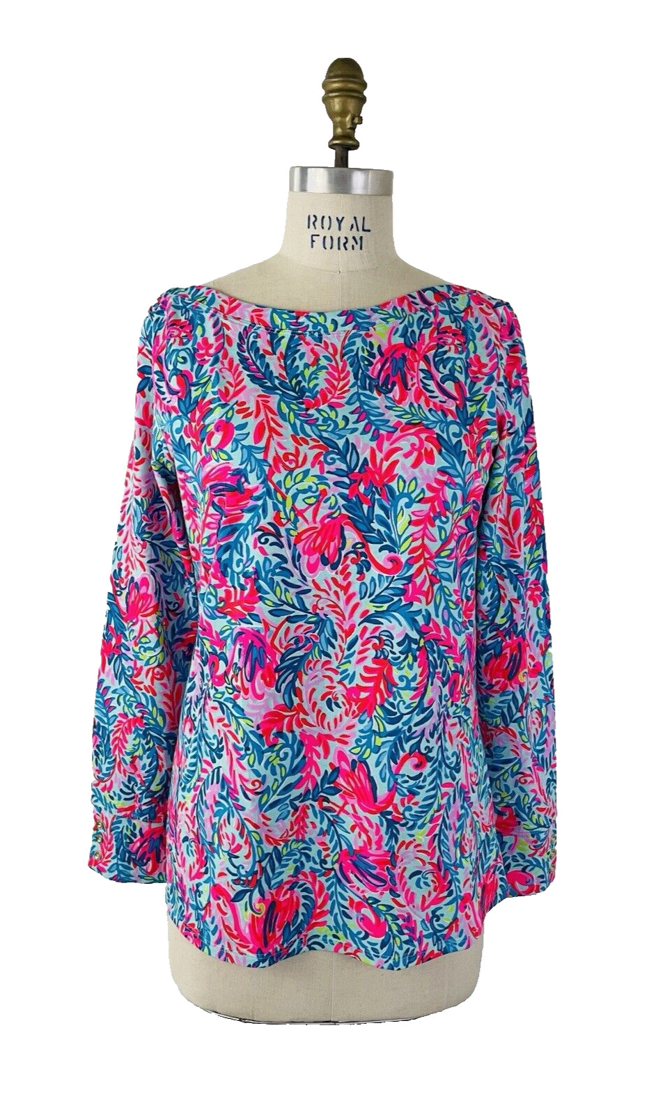 Lilly Pulitzer Aleah Top Long Sleeve Surf Blue Flim Flam SZ XL
