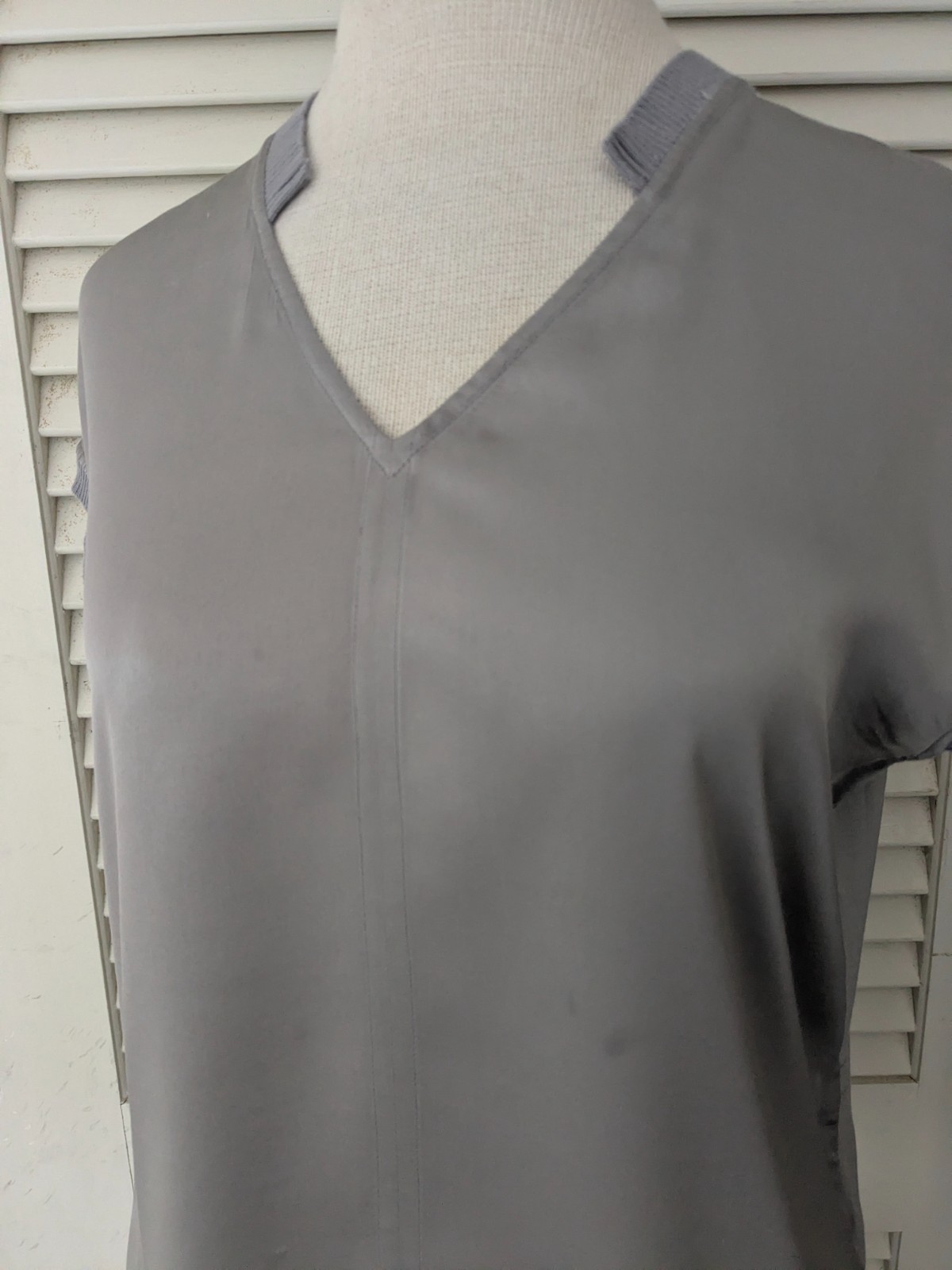 Vintage Go Silk New York Gray Popover Cap Sleeve V Neck Relaxed Dressy S/M VGC