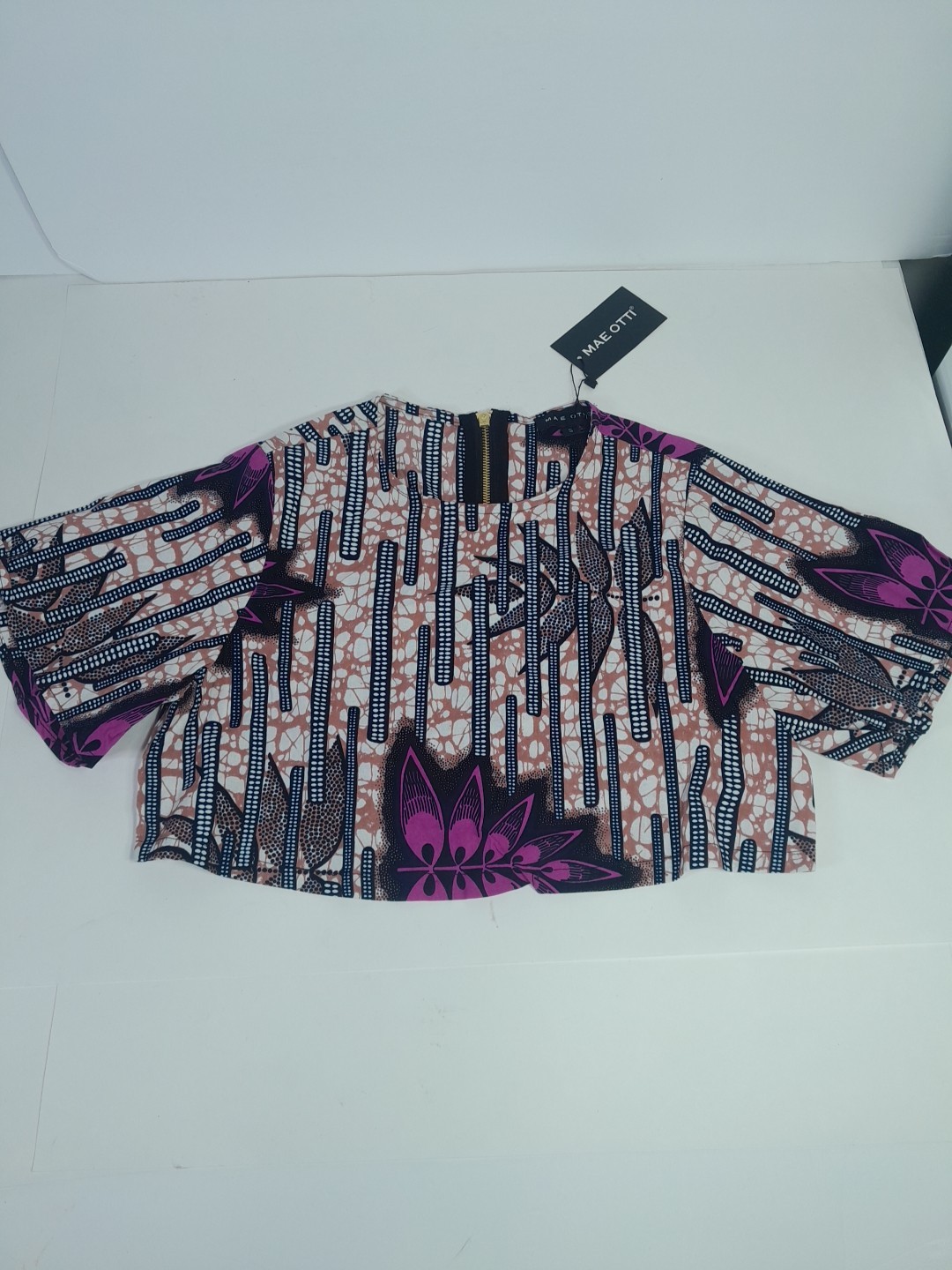 MAE OTTI Bibi African Crop Top Tropical Leaf Print Women Sz S