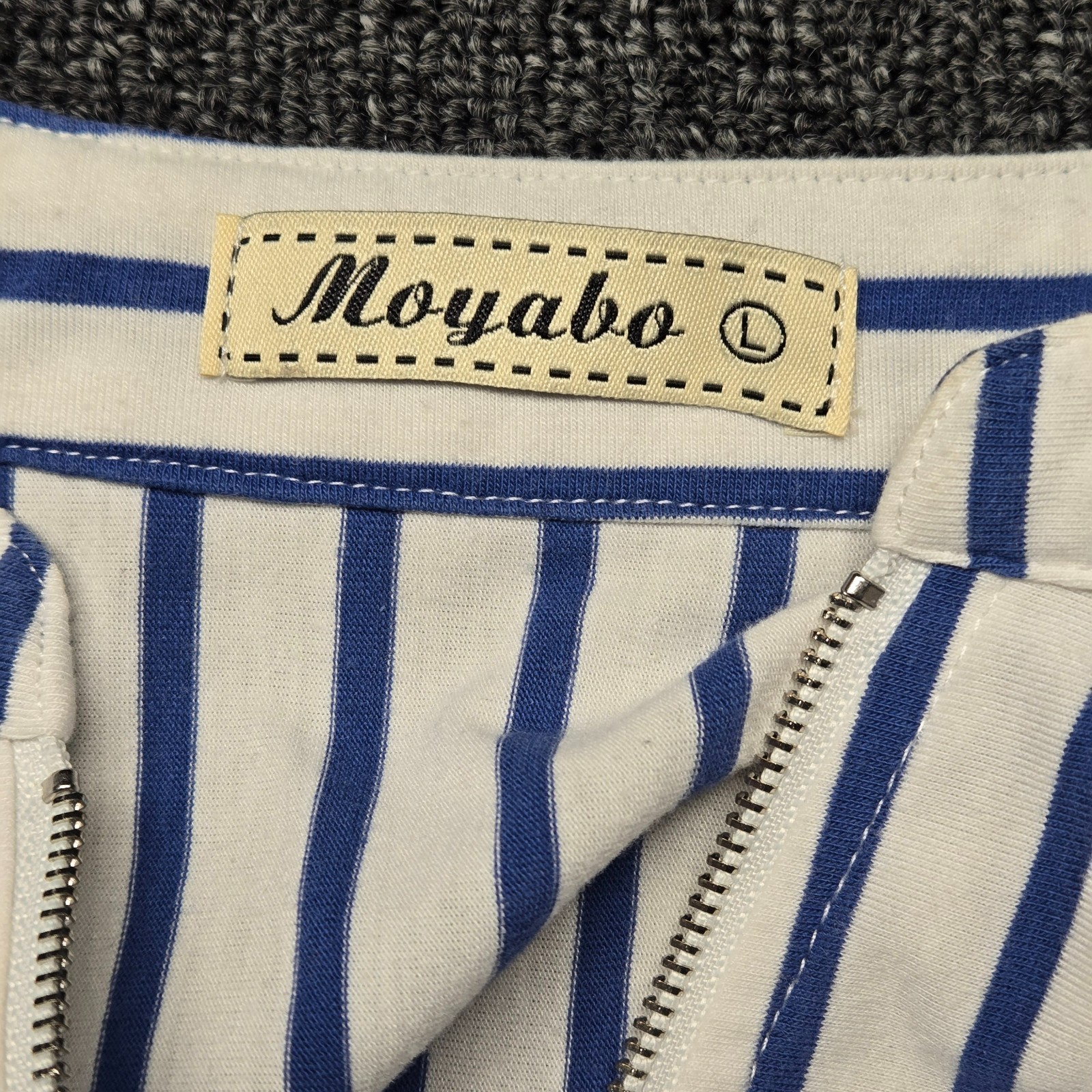 Moyabo Tunic Shirt Womens Large White Blue Stripe Half Zip 3 4 Roll Tab Sleeve