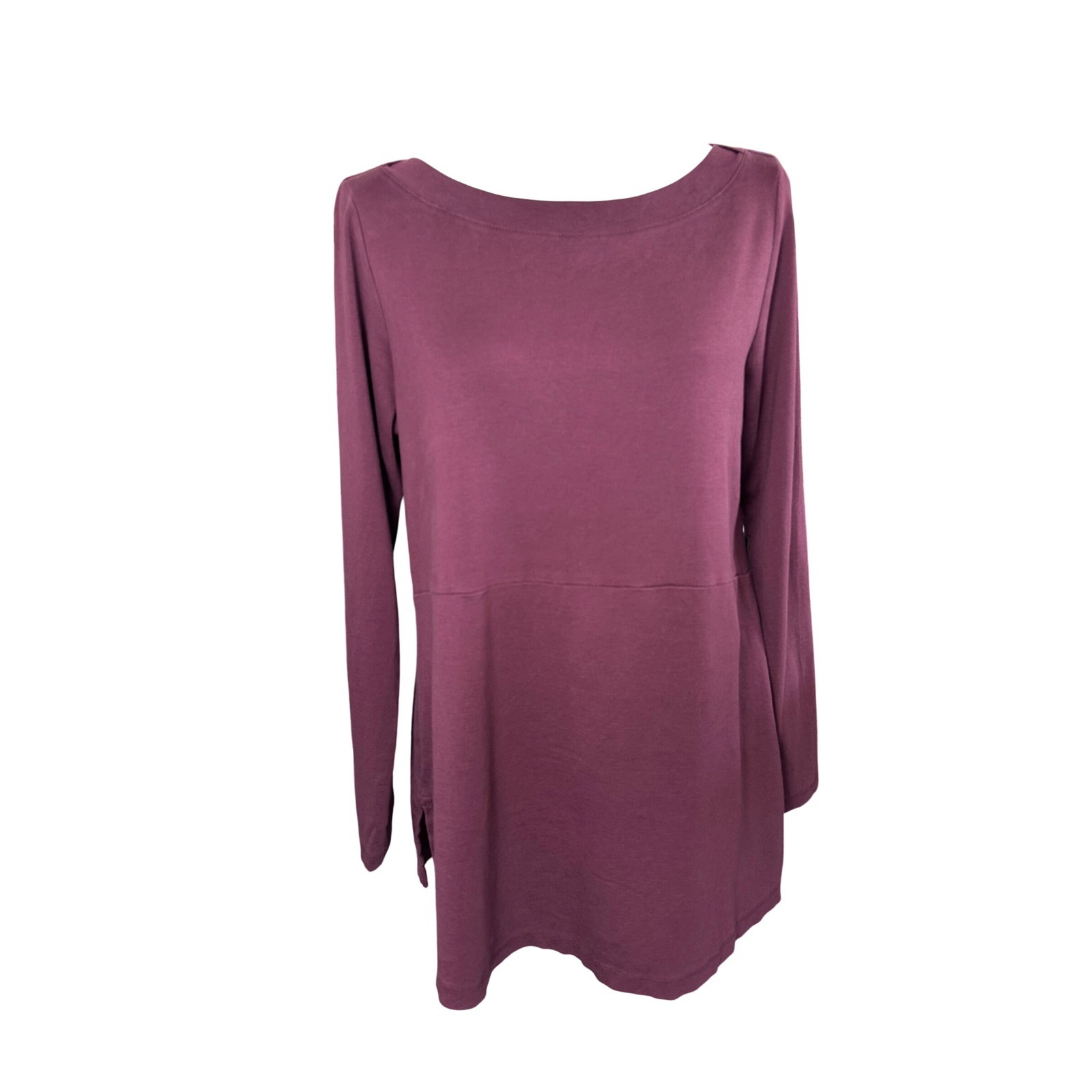 J. Jill Perfect Pima Womens M Burgundy Shirttail Tunic Long Sleeve Soft Basic