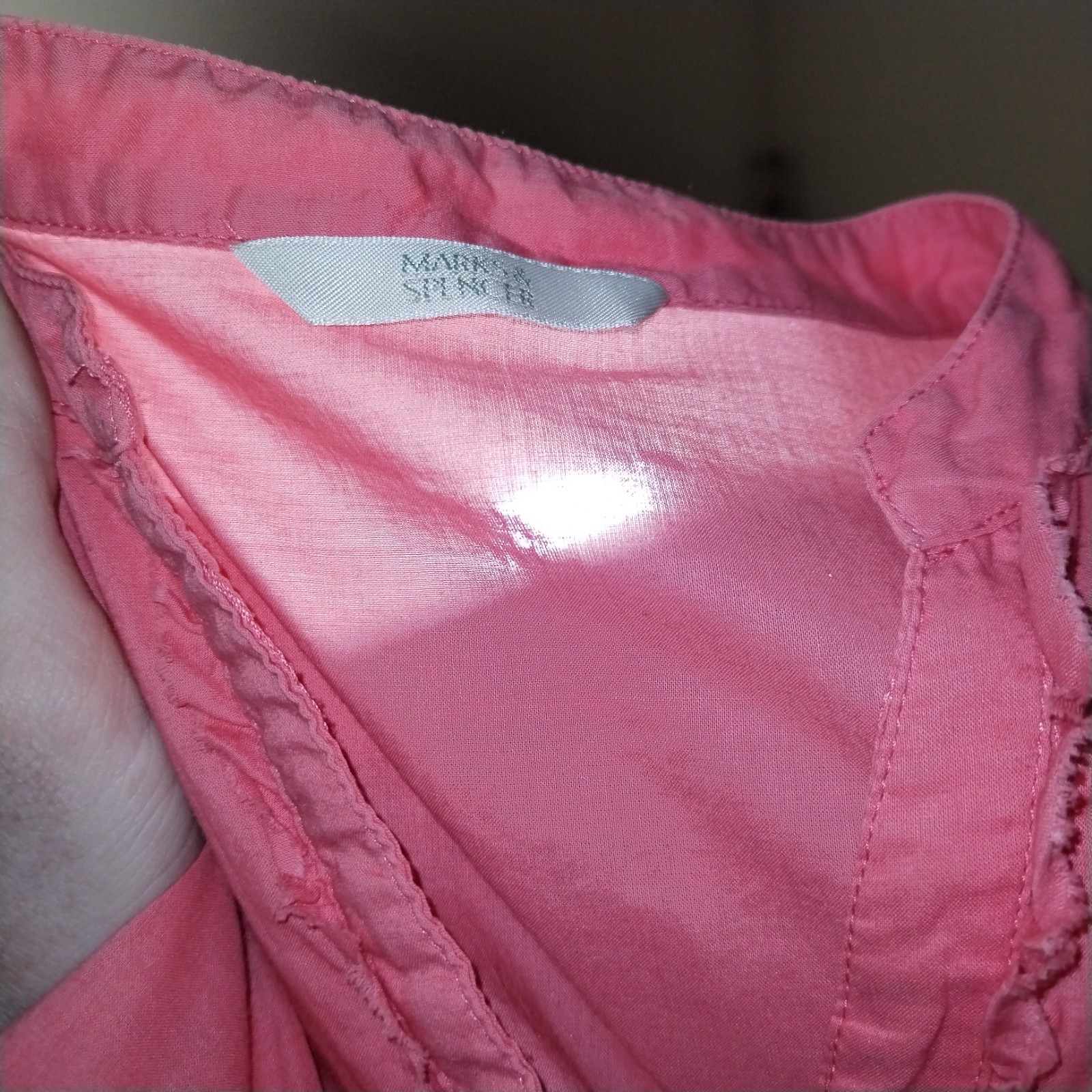 Marks Spencer Top Womens 18 Coral Pink Button Blouse Ruffle Pleated Puff Ruched