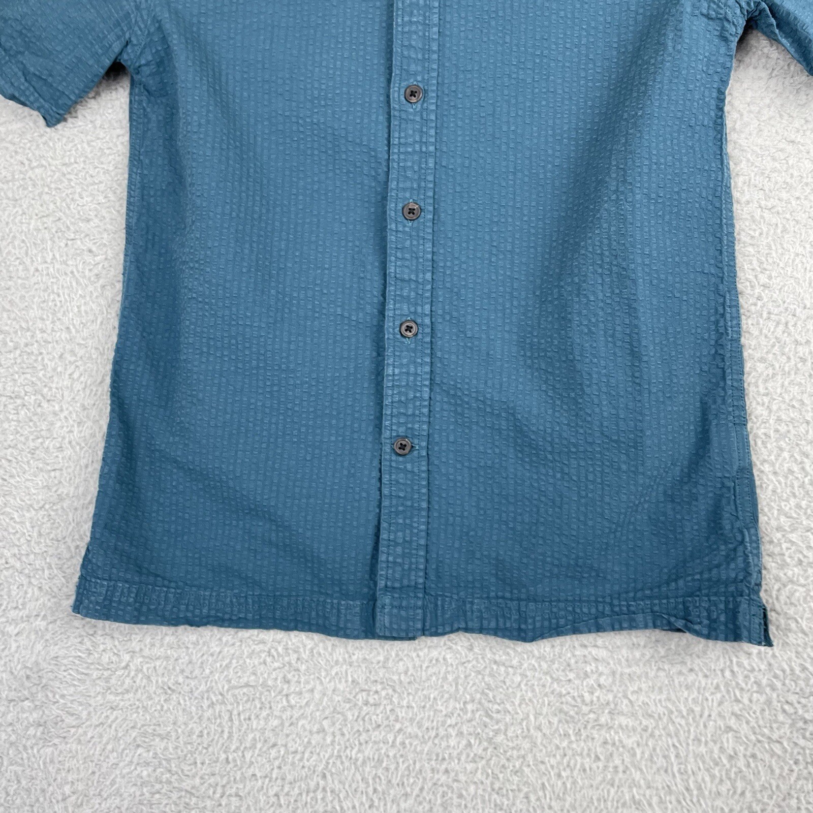 Banana Republic Searsucker Shirt Women Extra Small XS Teal Slim Fit Button Up