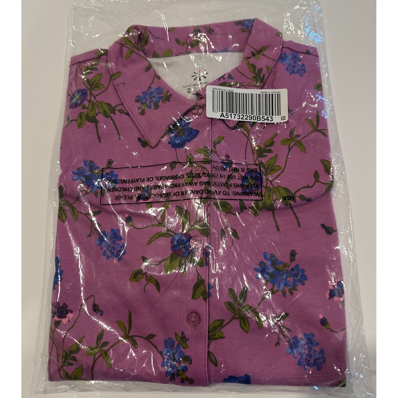 Isaac Mizrahi Pima Cotton Floral Button Down Shirt Mauve Missy’s Large A517322