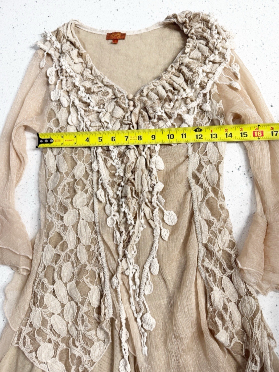 Scully S Silk Blend Boho Lace Tunic Top Beige Romantic Western Ruffle