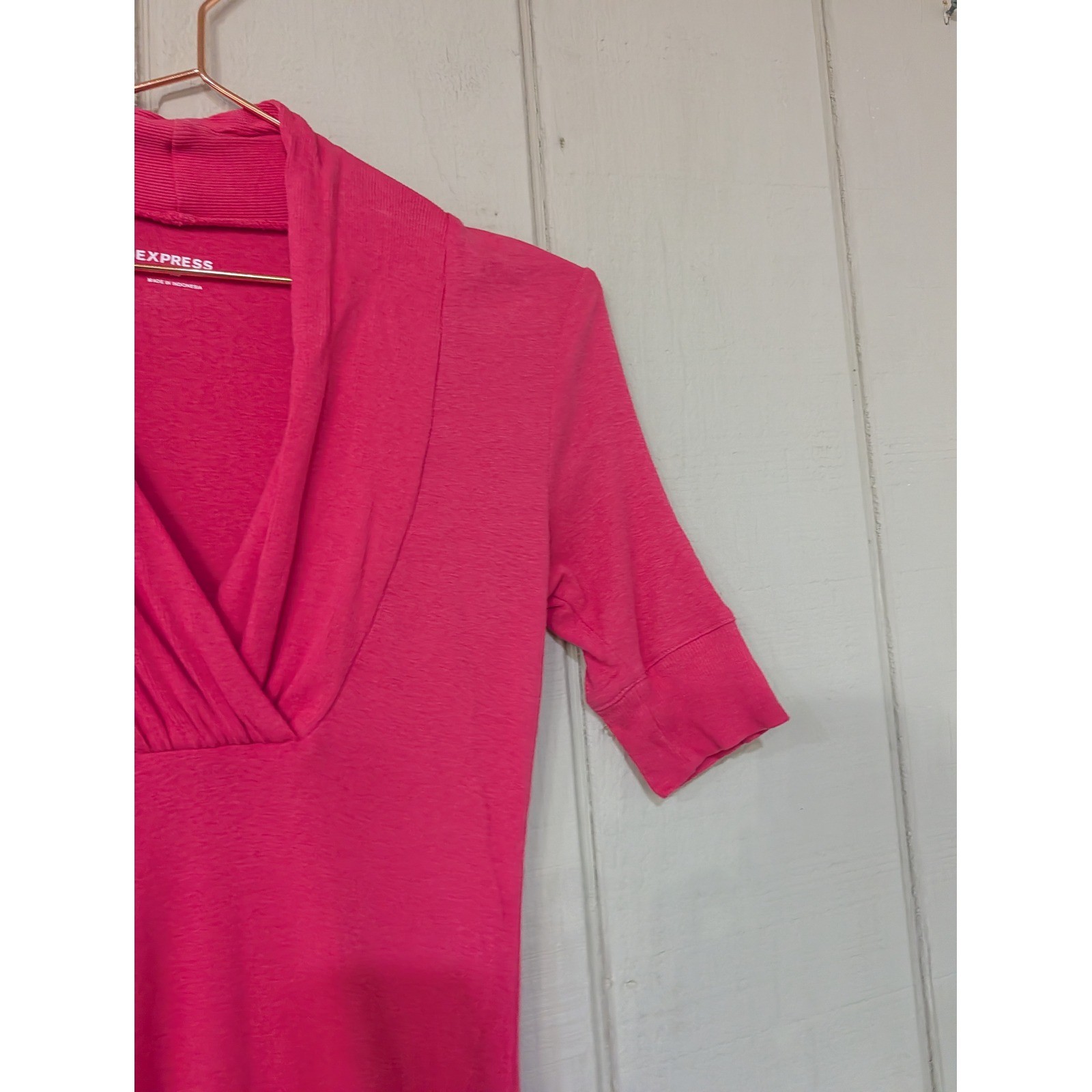 Express Pink Surplice V-Neck Pleated Shawl Collar Top Y2K Longline XS