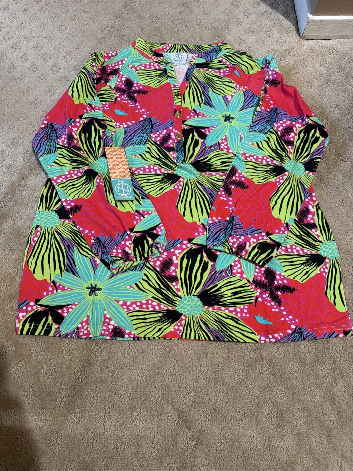 Tracy Negoshian Aniston Floral Print Cotton Blend Top Shirt. Size M. NWT!