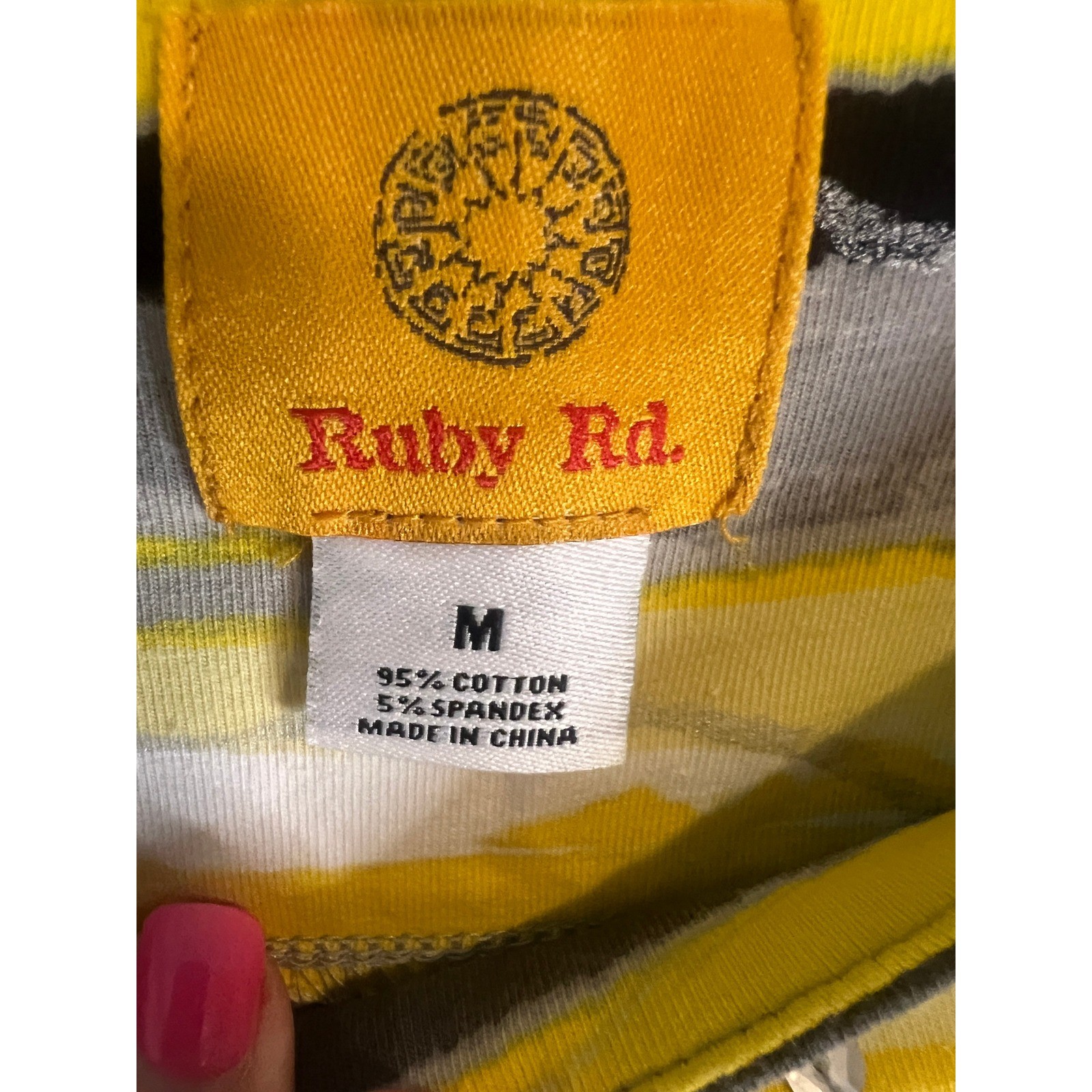 Ruby Rd Womens Yellow Grey Striped Sequin Boat Neck 3/4 Sleeve Knit Top Size M
