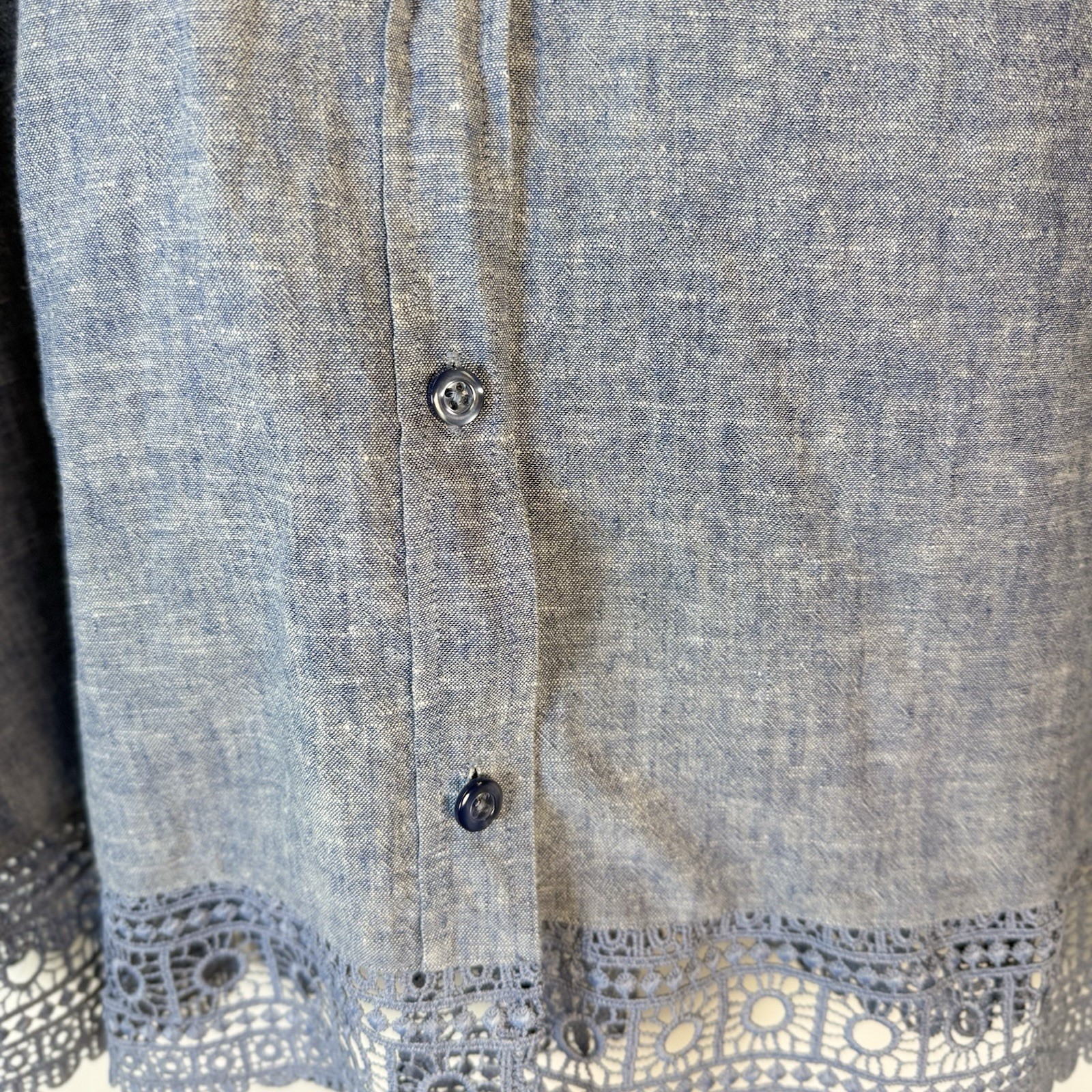 Christopher & Banks Blue Linen and Cotton Blend Blouse with Lace Size XL