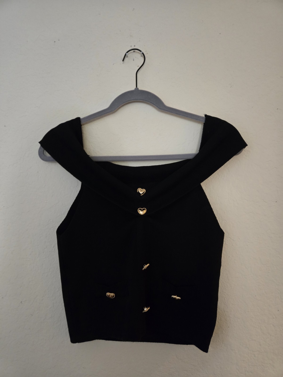 Womens NORDSTROM Black Knit Top with Gold Accent Buttons Size Large