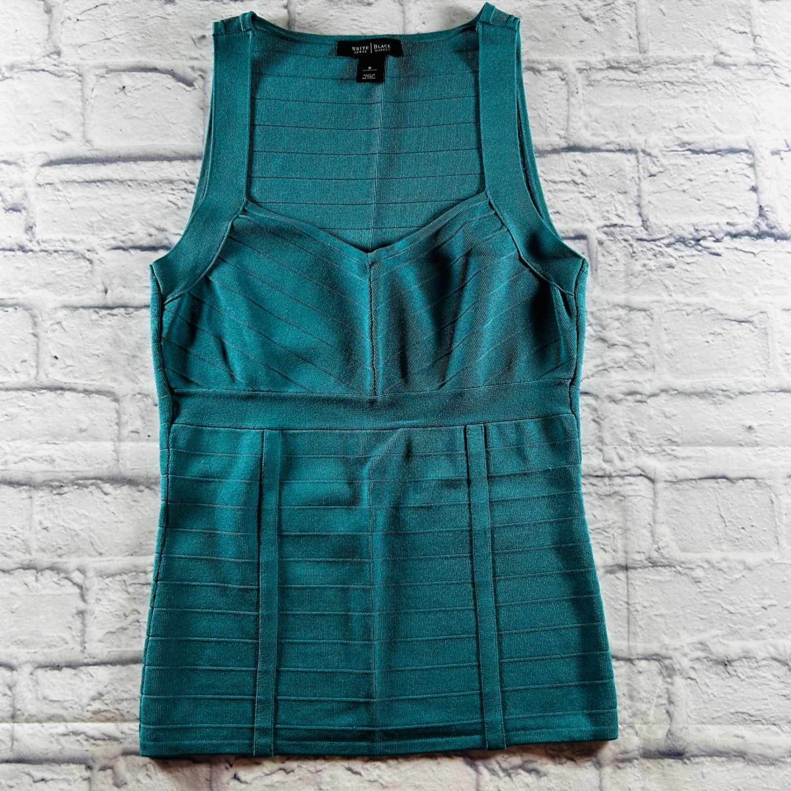 White House Black Market Womens Green Bandage Structured V-Neck Top Size S