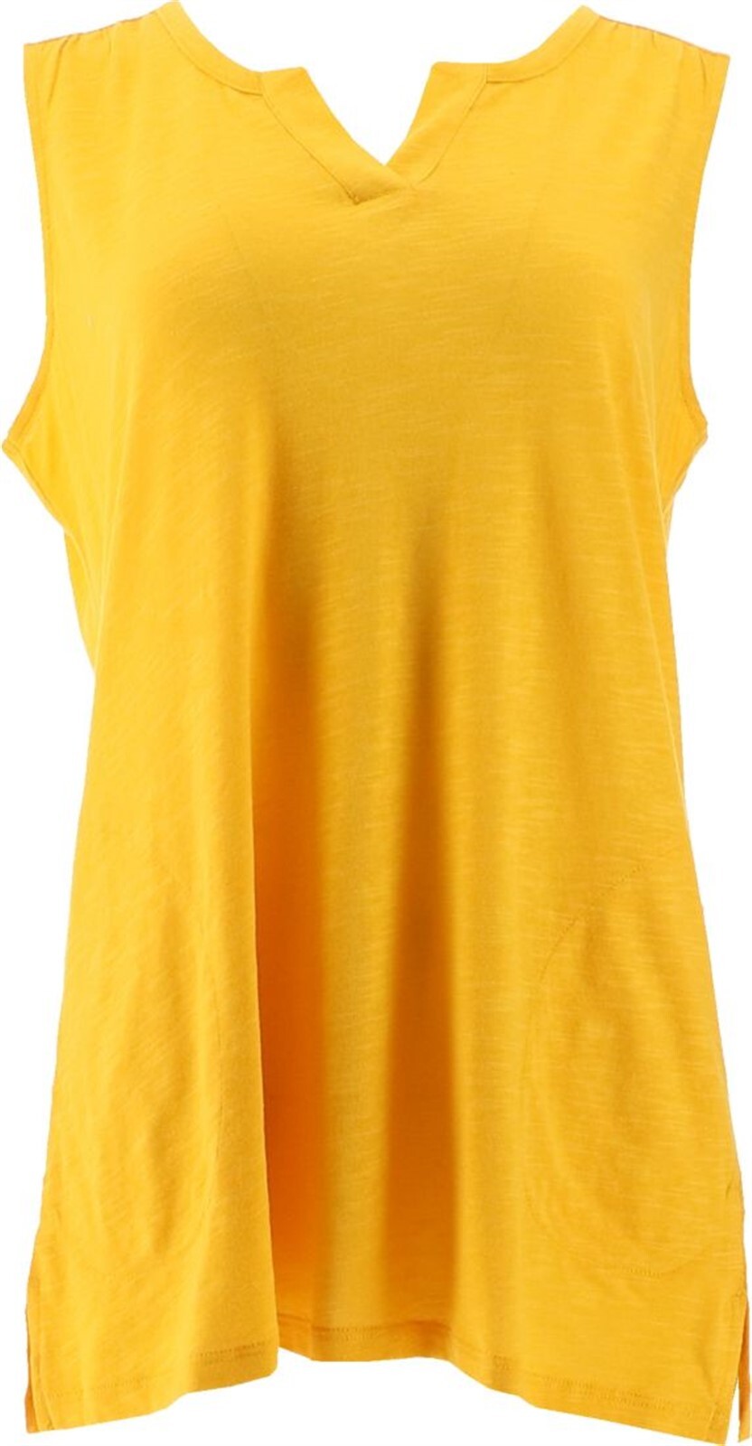 Denim& Co Naturals Petite Linen Slub Jersey Tunic Bright Gold PXXS NWOT (222)