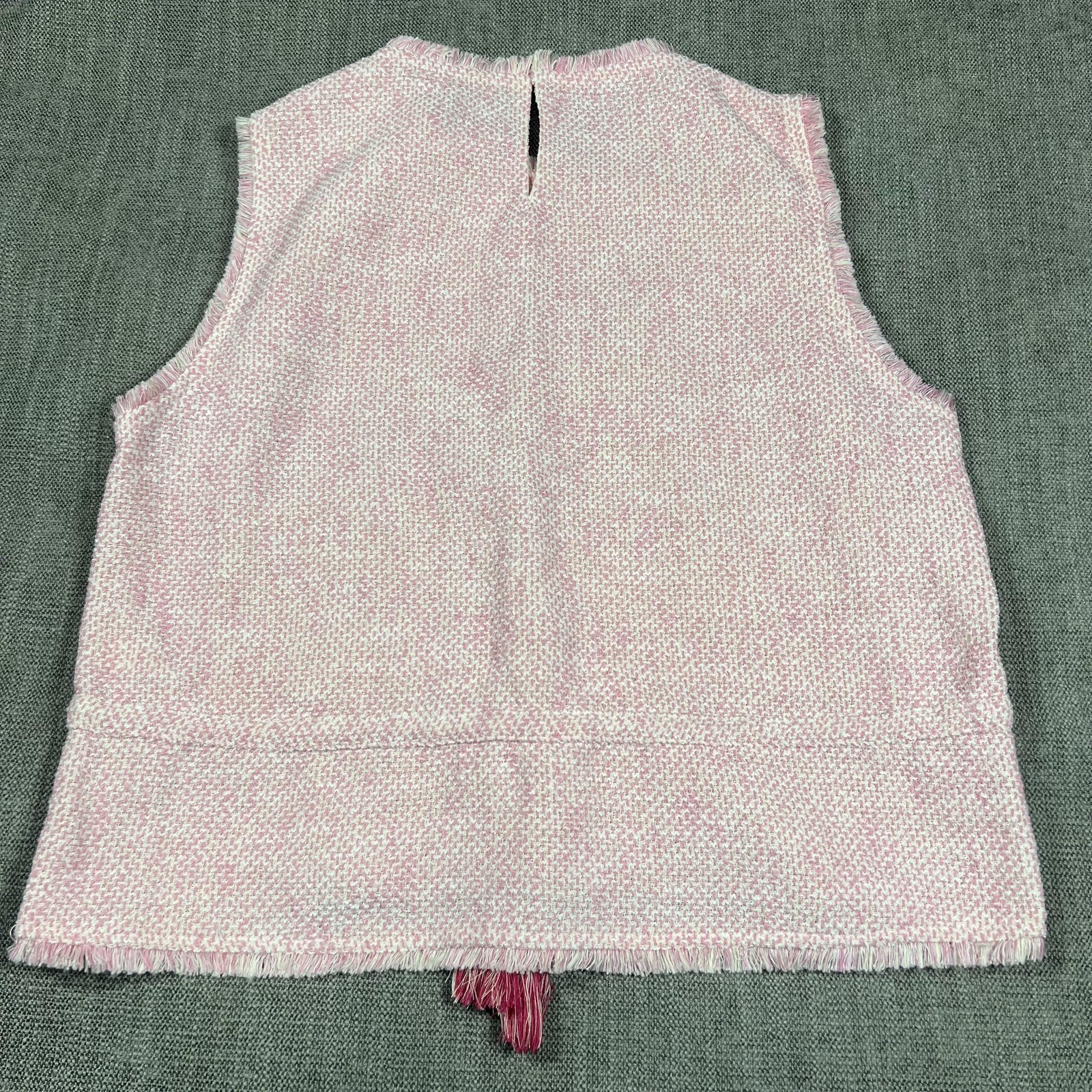 Maje Tank Top W M* No Tag Pink Woven Fringe Tassel Waist S/L Texture Tweed Chic