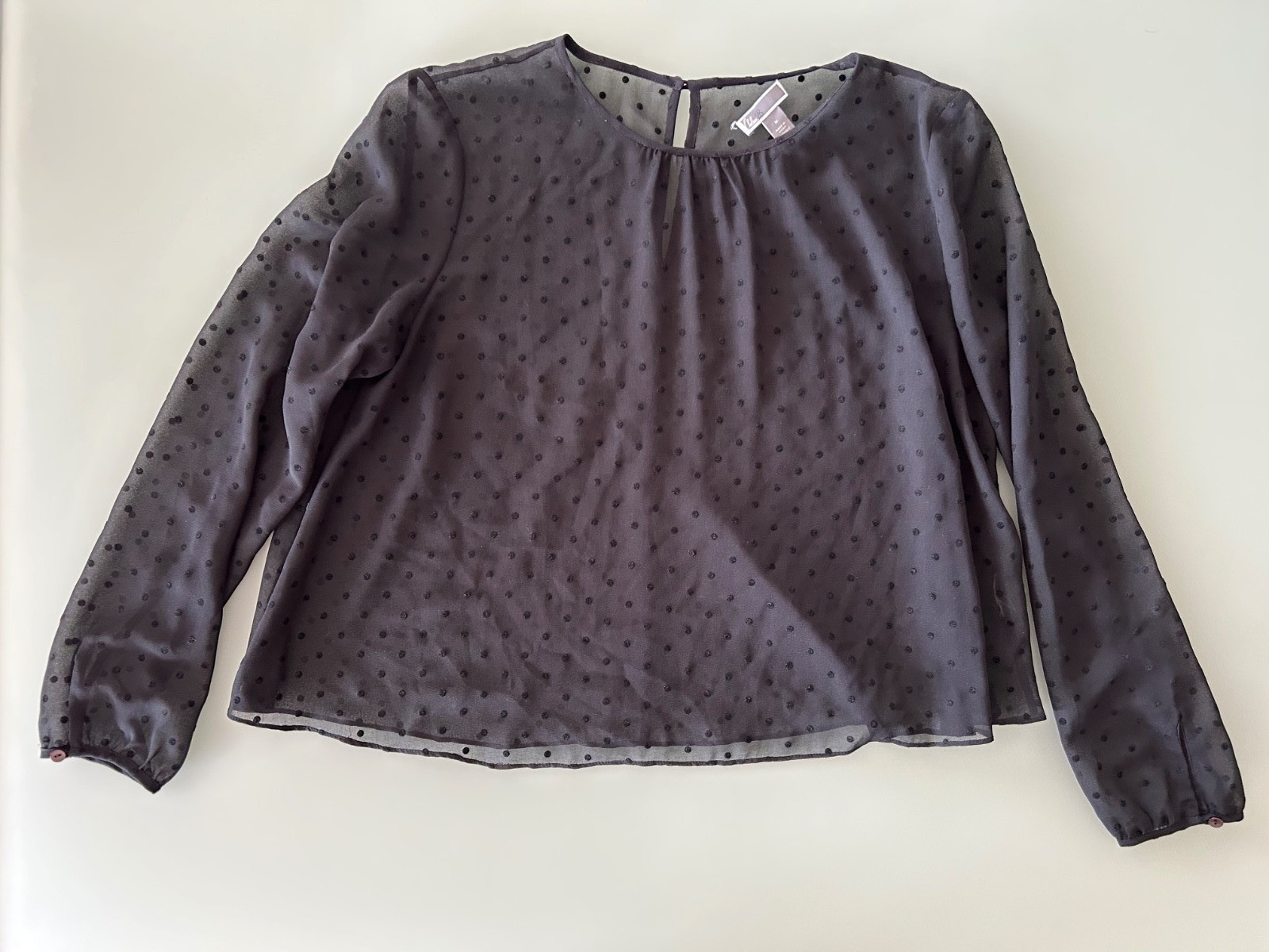Chelsea28 Sheer Swiss Dot Black Long Sleeve Blouse Medium Top