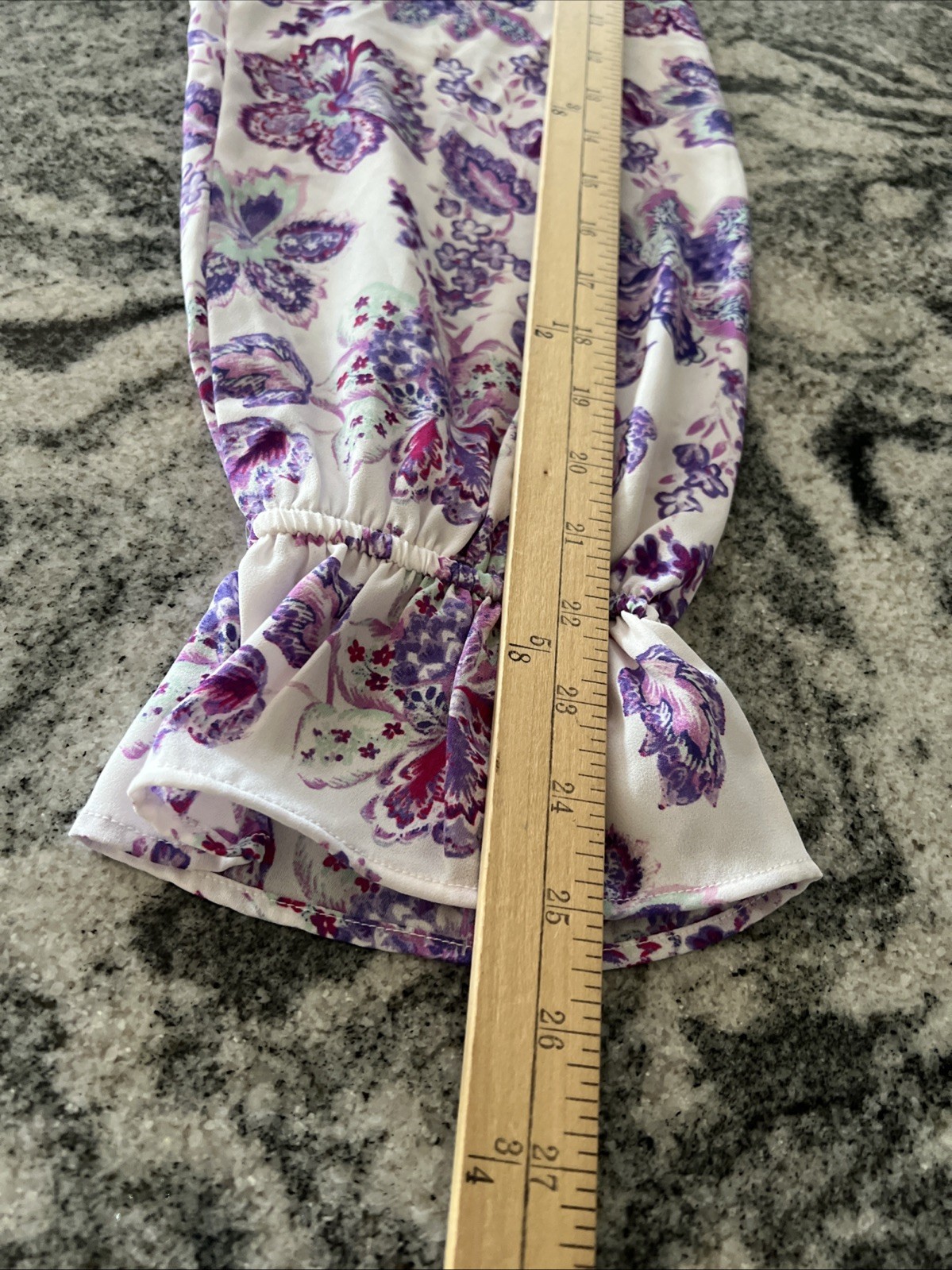 Loft L Purple Floral Pullover Blouse V Neck Long Bell Slvs 100% Rayon Washable