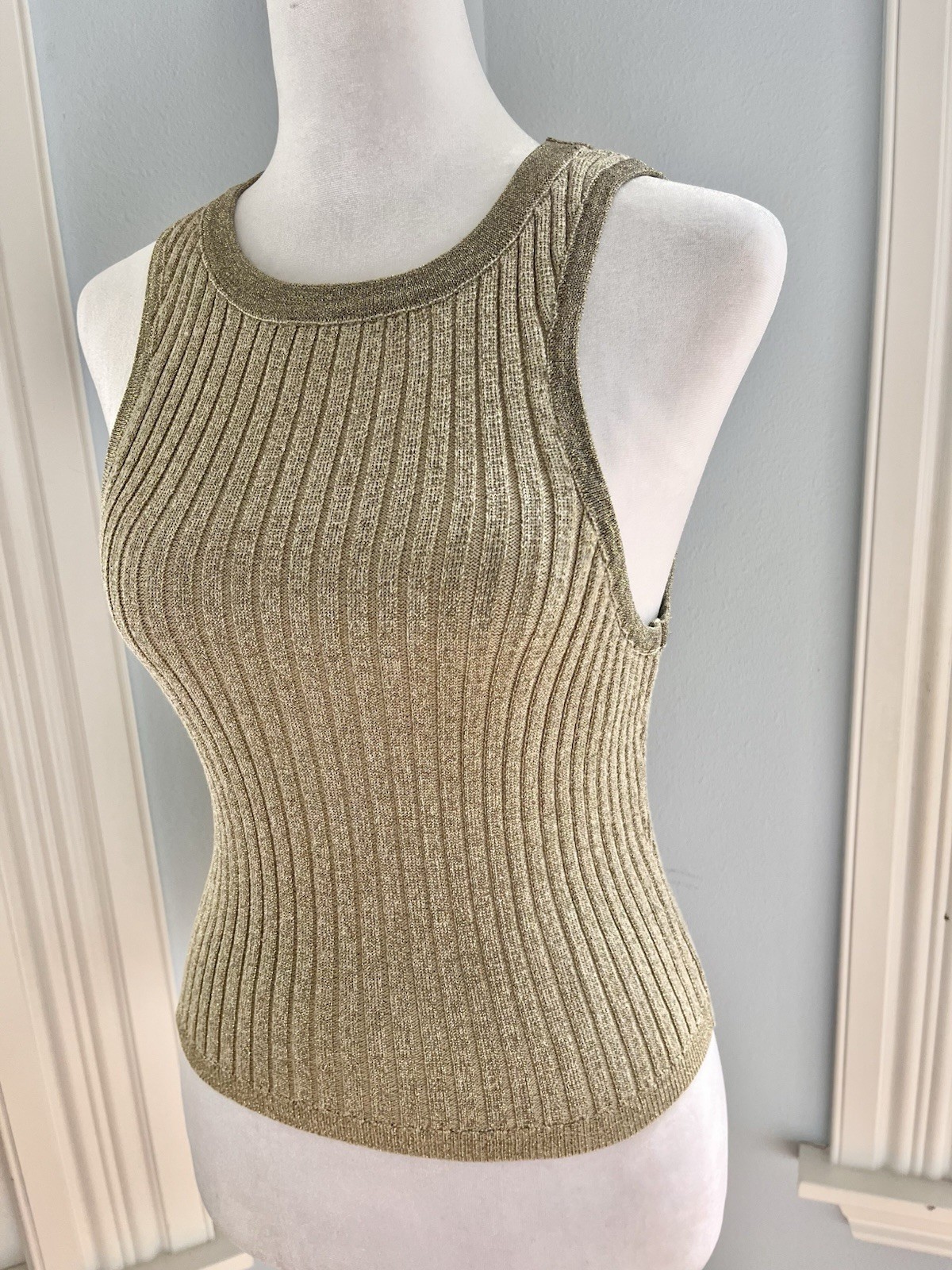Superdown Gold Metallic Lurex Knit Ribbed Tank Top Women S XS Fitted Sexy