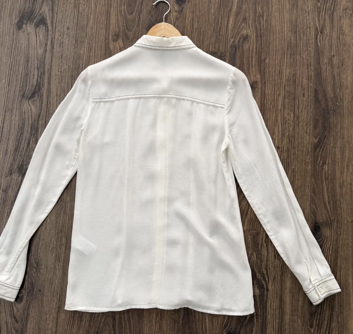 Warehouse White Long Sleeve Collared Button-Up Viscose Blouse Size 8