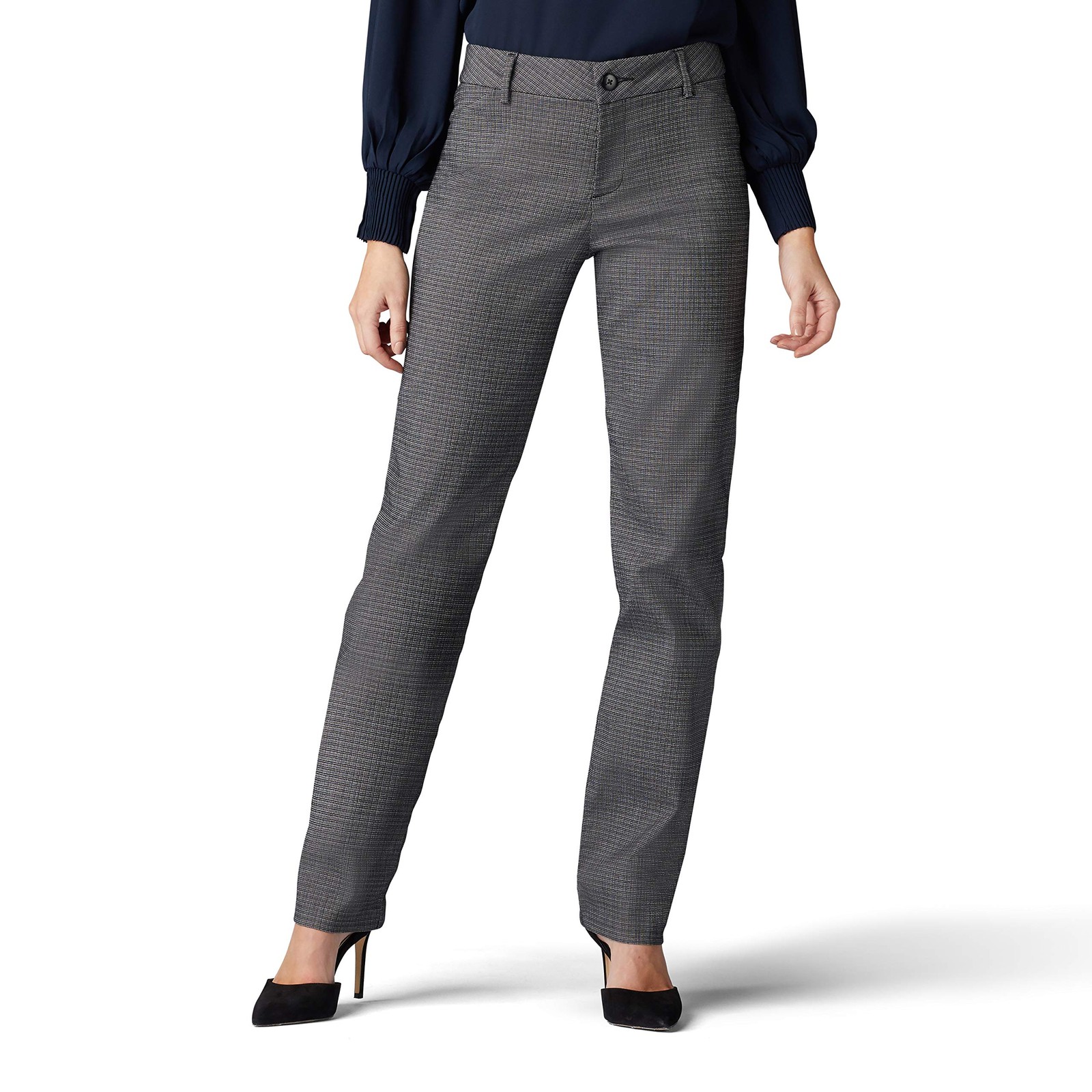 Wrinkle Free Relaxed Fit Straight Leg Pant, 2, Black/White Rockhill Plaid 2