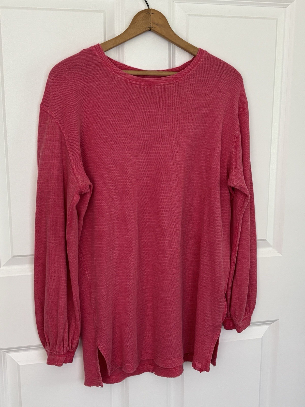 We the Free People Oversized S Pullover Waffle Knit Top Distressed Pink 0587