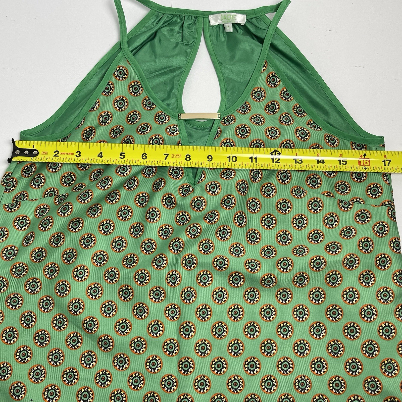 Jade Melody Tam Womens Small Lined Halter Tank Blouse Green Boho Medallion