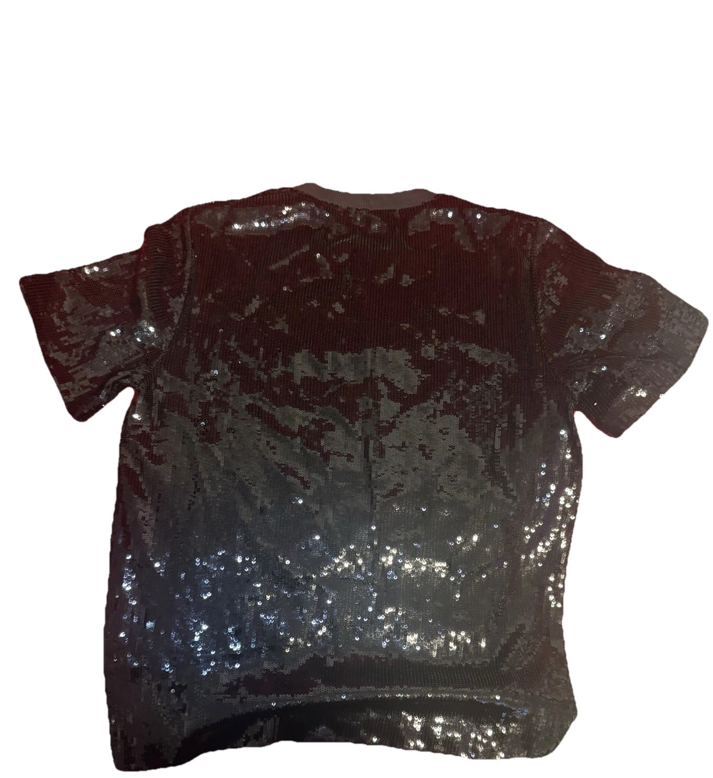 MSGM Women’s Black White Sequin Logo Short Sleeve Crew Neck T-Shirt Size 42