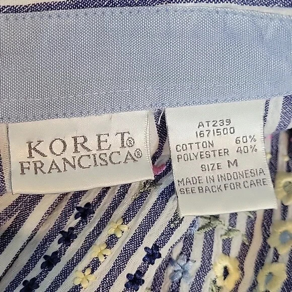 KORET FRANCISCA embroidered floral stripe button up shirt womens size medium