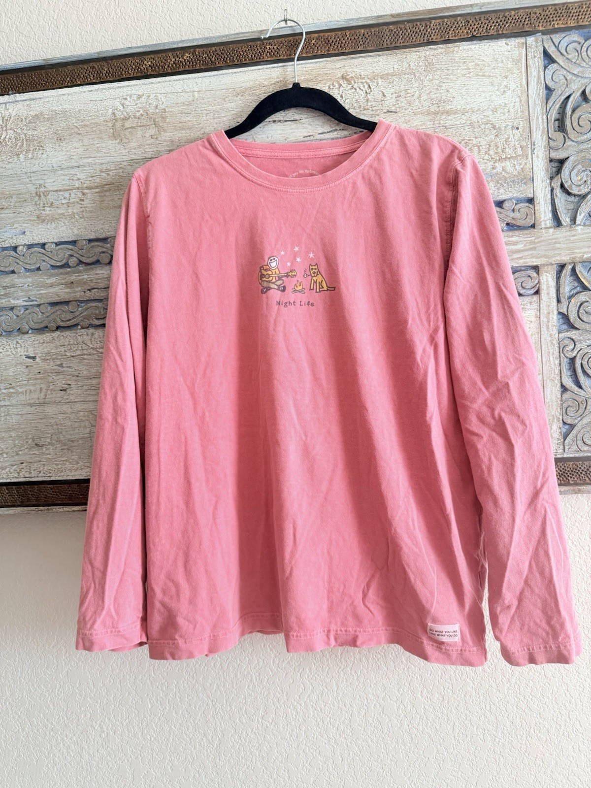 Life Is Good Pink Tee Women Size Large Night Life FLAWS