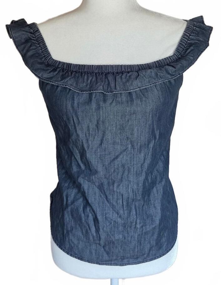 2000’s Denim & Supply Ralph Lauren Chambray Off-Shoulder Ruffle Top y2k Fairy