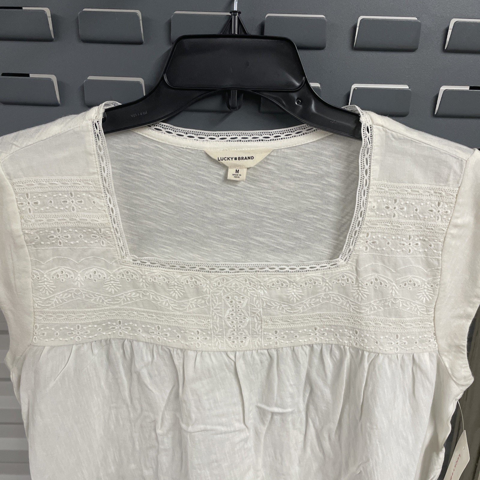 Lucky Brand Shell Short Sleeve Square Neck Top Blouse White Women’s Medium M