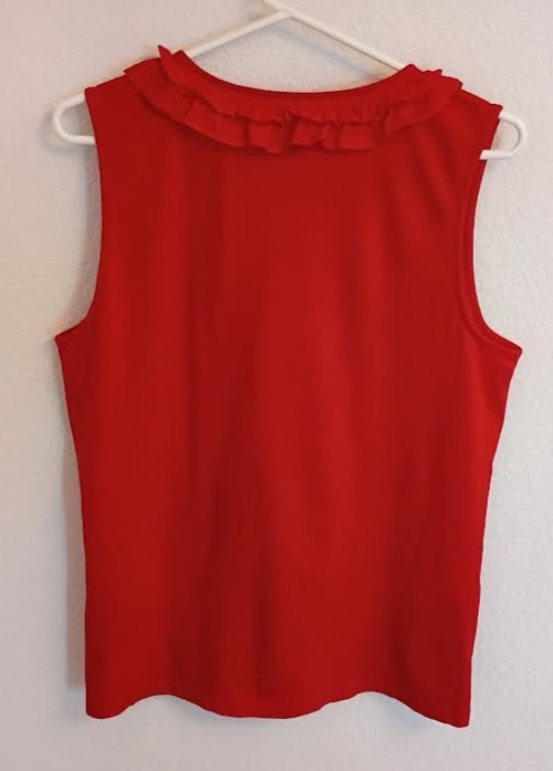 CHAPS WOMEN’S TOP RED SLEEVELESS RUFFLE LOOP BUTTONS STRETCH 100% COTTON SIZE XL