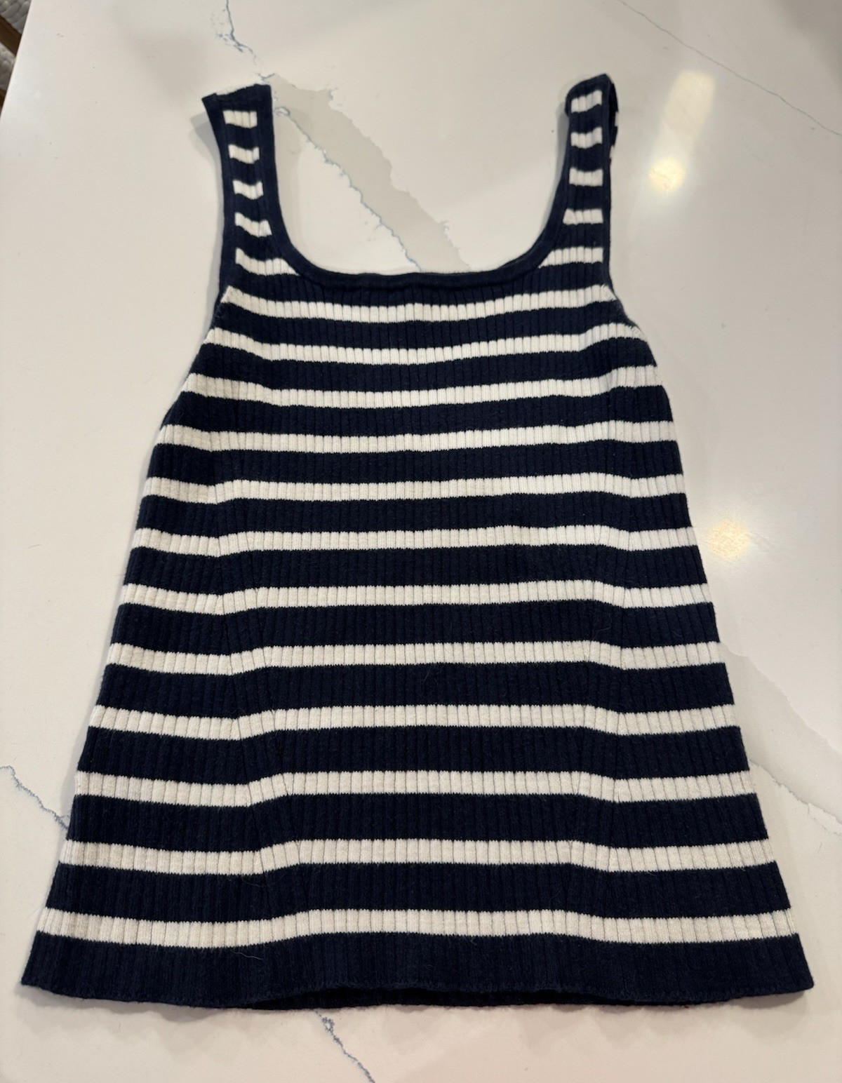 LOFT Ribbed Knit Striped Tank – S – Navy/White – Square Neck – Stretch
