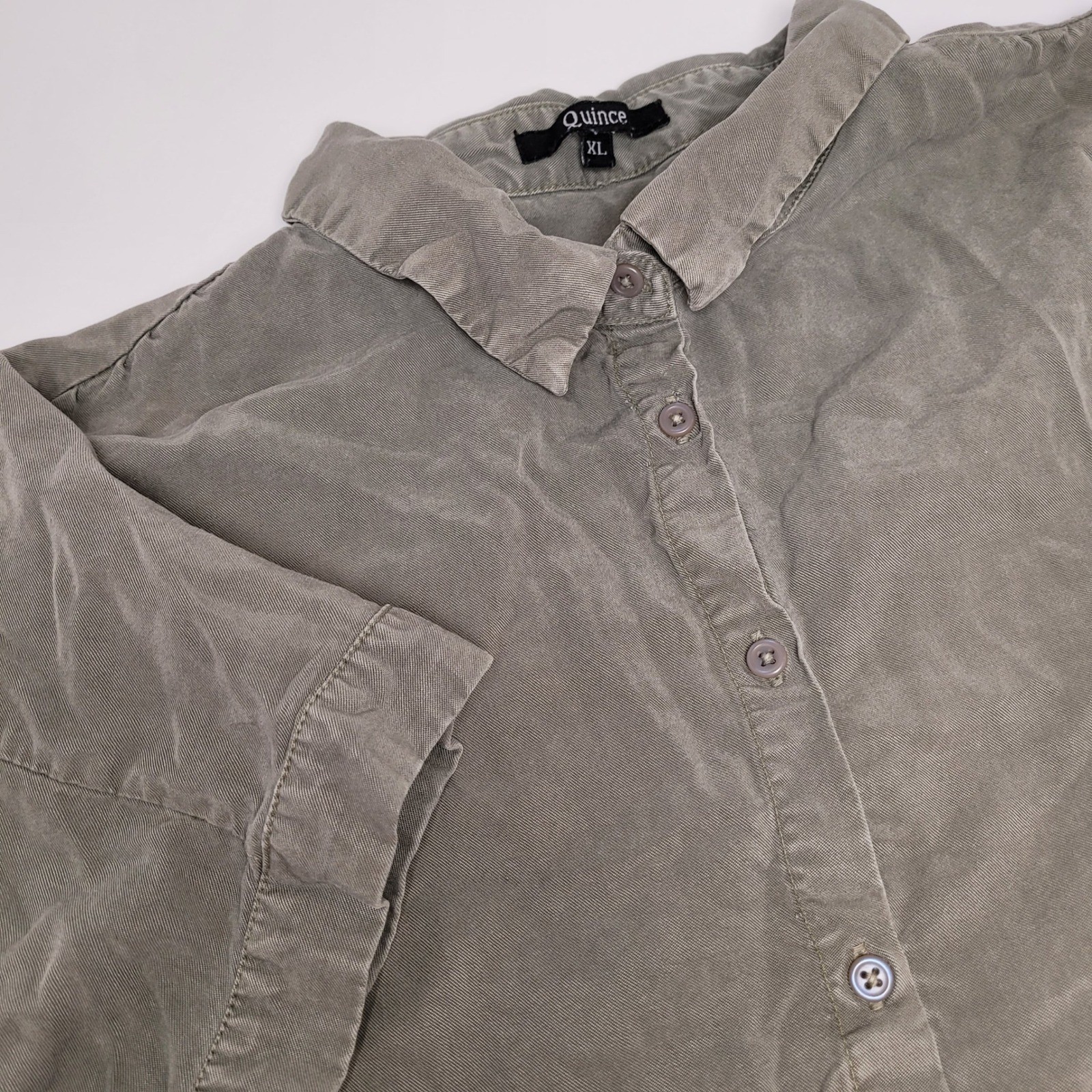 Quince Button Down Shirt Women XL Olive Green Excellent 100% Lyocell Short Slv