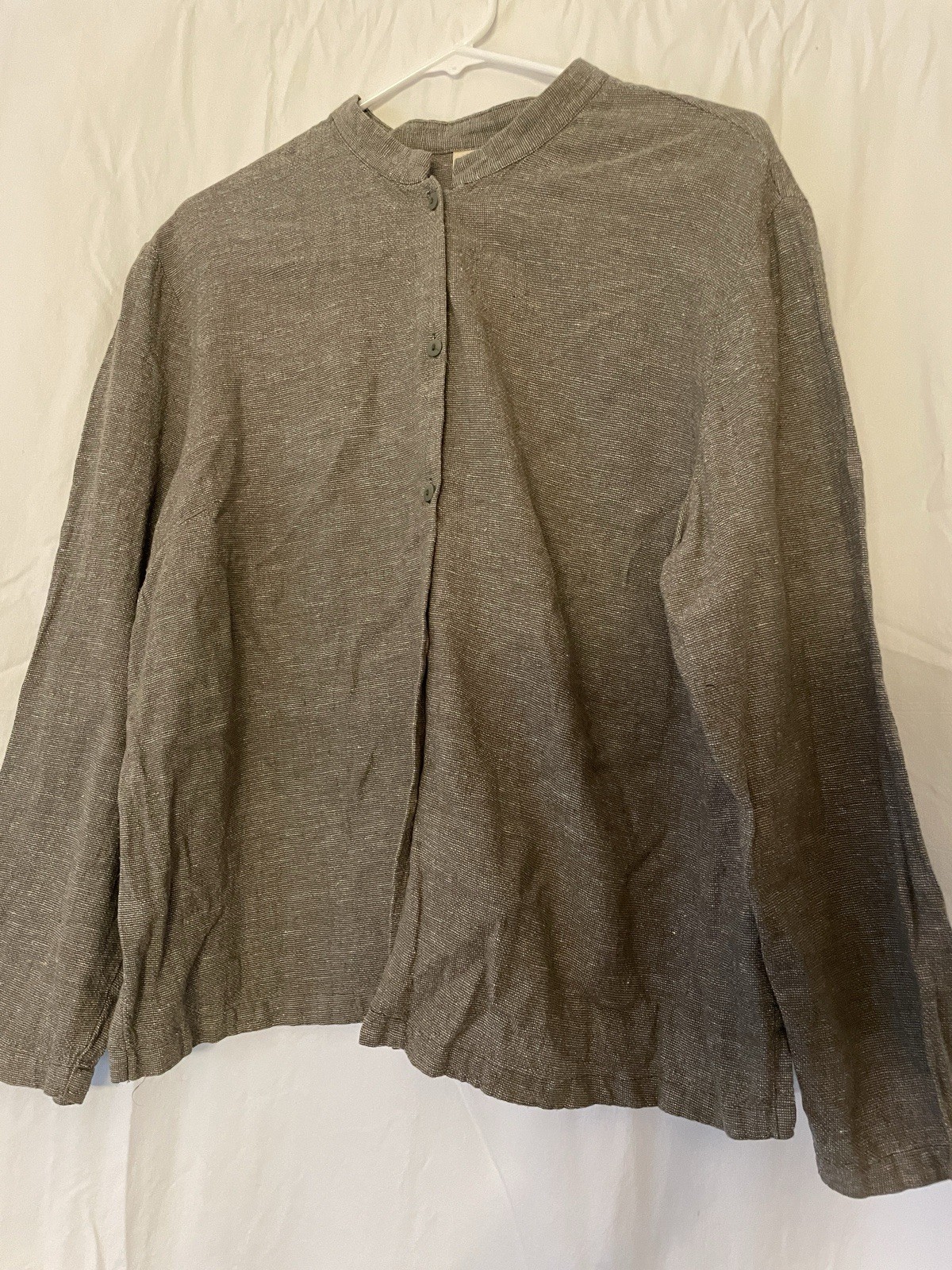 Linden Hill Linen Rayon Shirt Blouse Button XL Green long sleeve jacket