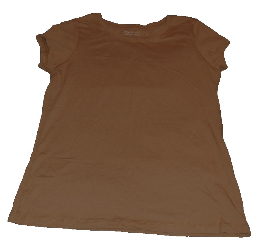 NEW NWT TAHARI ESSENTIALS T-SHIRT ROUND NECK SHORT SLEEVE CAMEL LADIES MEDIUM