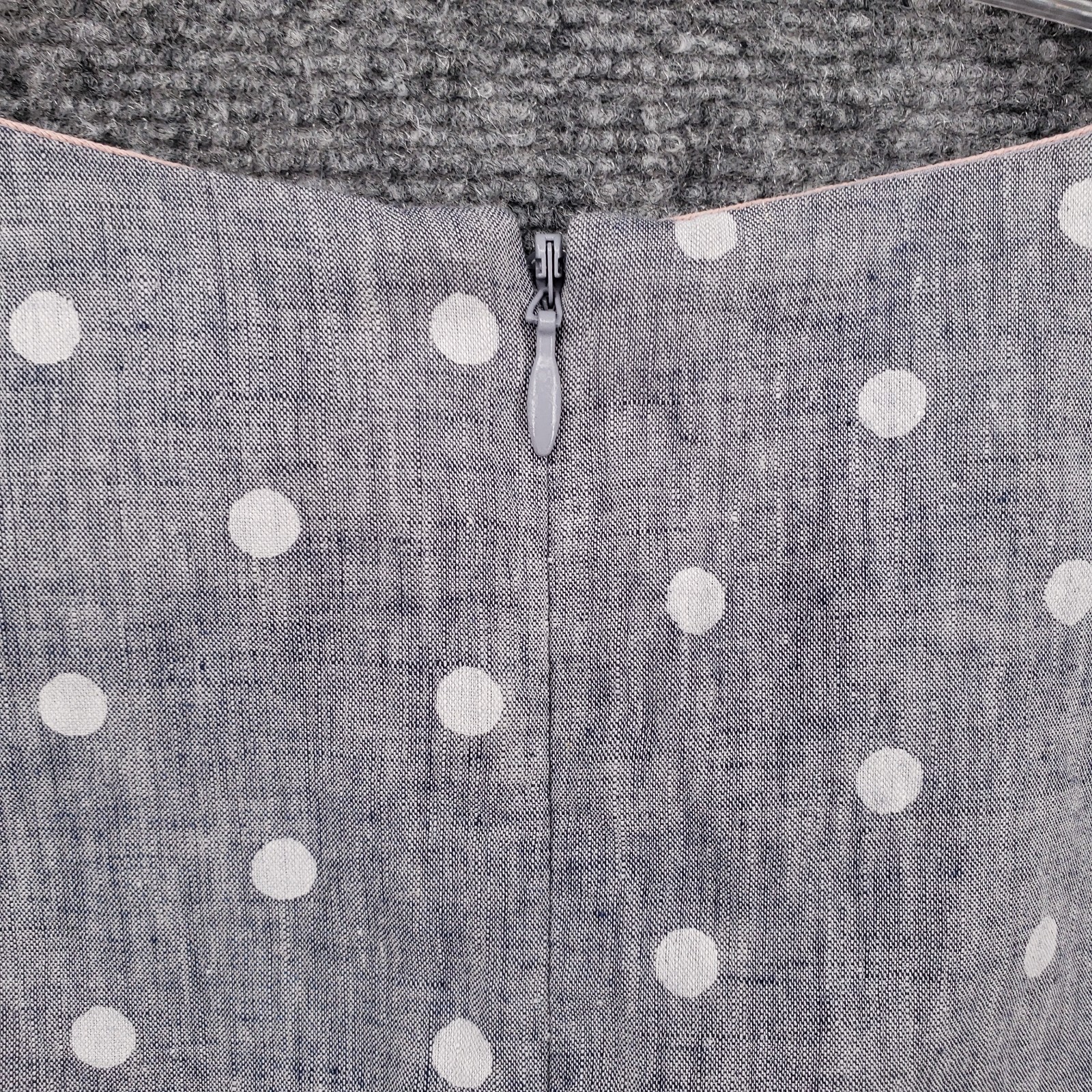 Boden Top Womens 12 Gray Surplice V Neck Polka Dot Linen Waist Tie Peplum Blouse