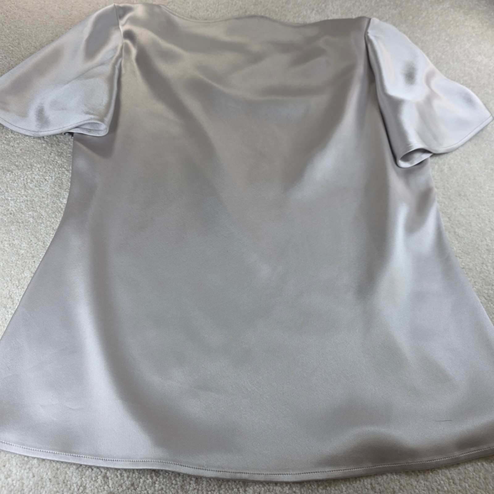 St John Couture Blouse Women 8 Silver Cowl Neck Flutter Sleeve Silk Blend Lined