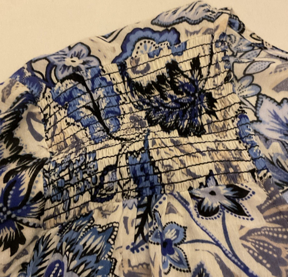 Democracy Women’s Plus Size 3X Kimono Sleeve Blue White Floral Top Contrast Trim